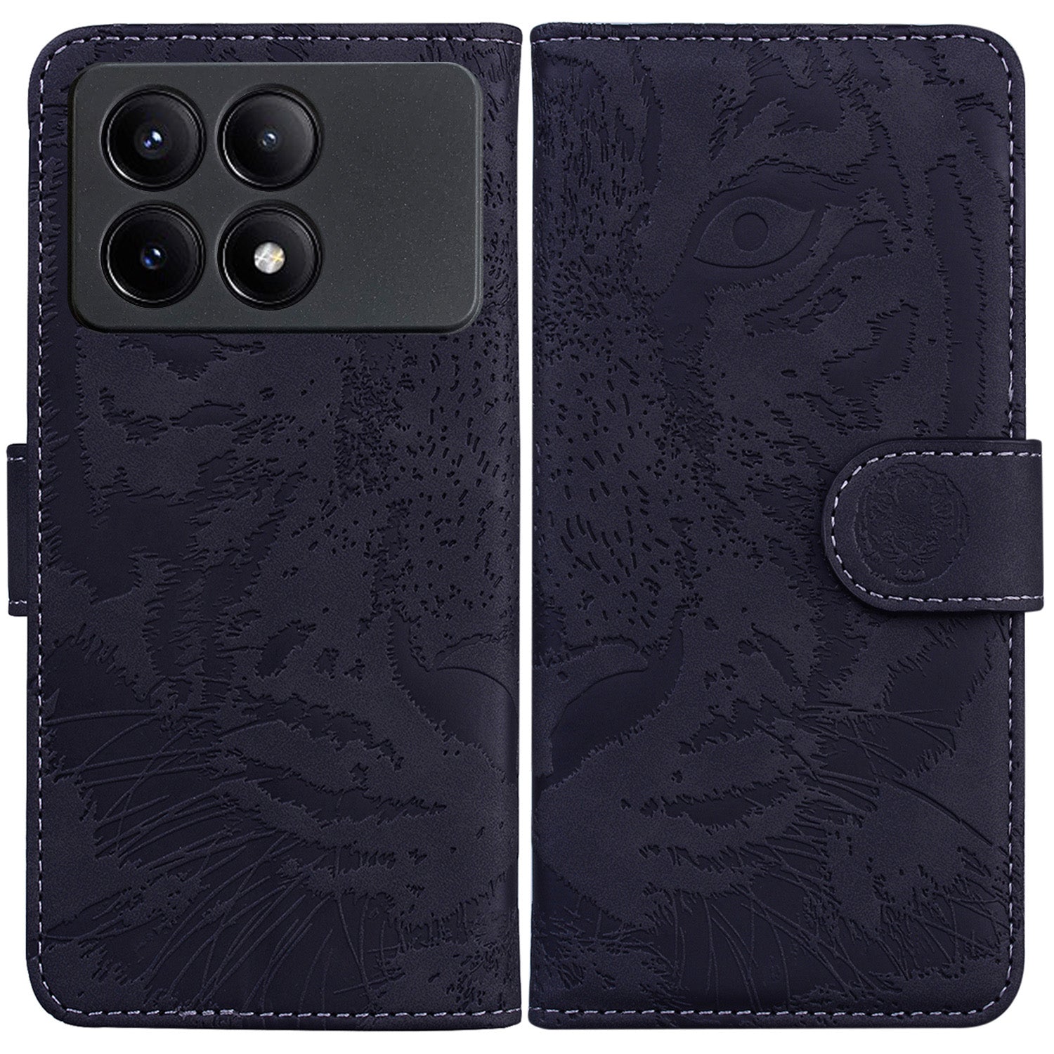 PU Leather Phone Stand Shell for Xiaomi Poco X6 Pro 5G / Redmi K70E 5G Cover Tiger Imprinted Pattern Case