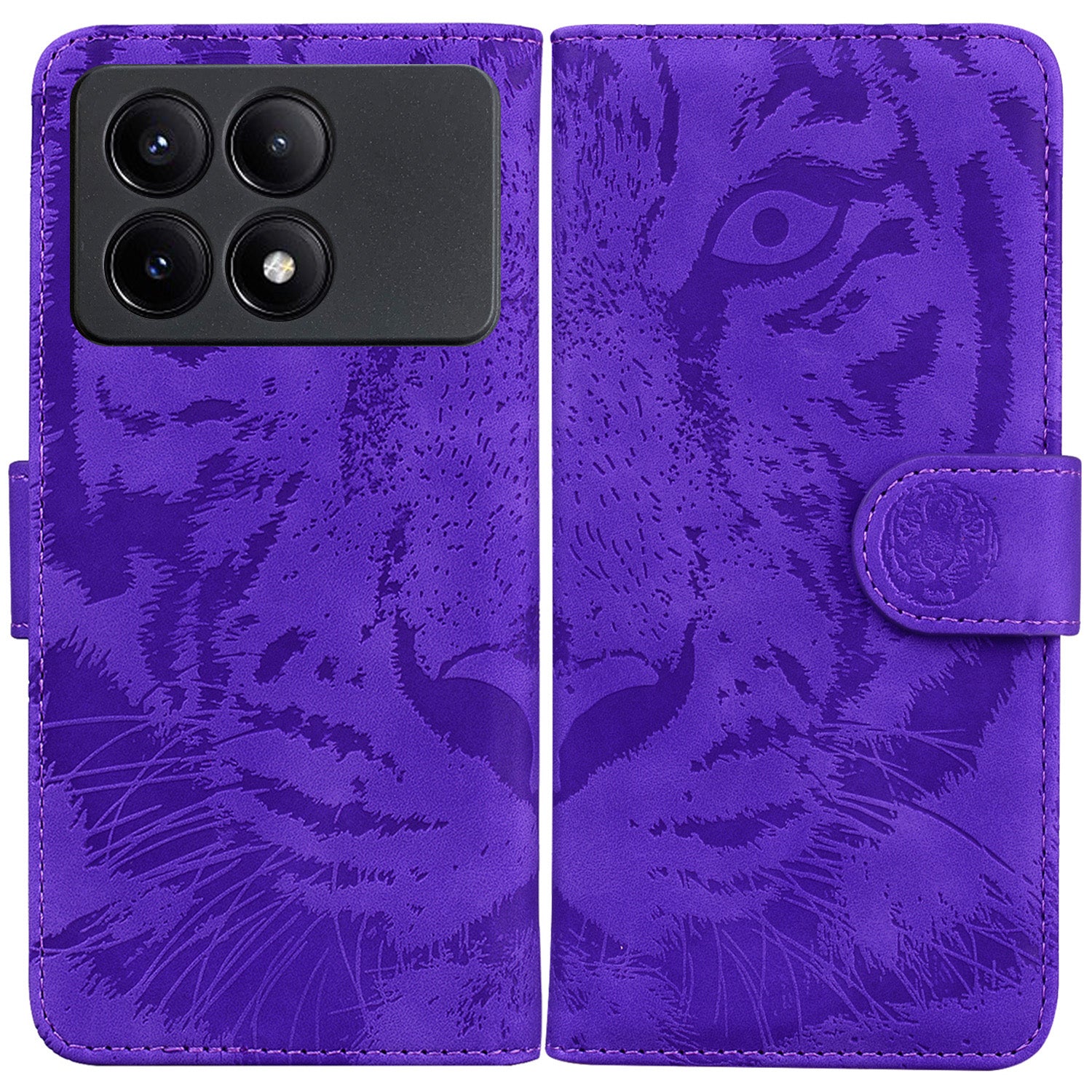 PU Leather Phone Stand Shell for Xiaomi Poco X6 Pro 5G / Redmi K70E 5G Cover Tiger Imprinted Pattern Case