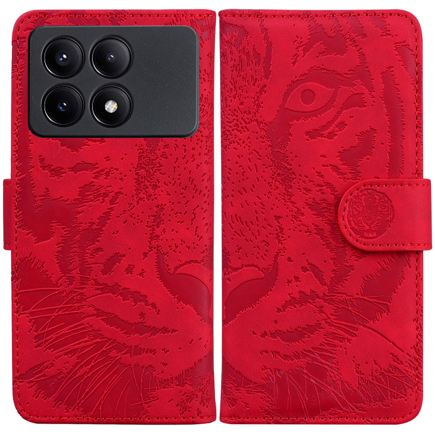 PU Leather Phone Stand Shell for Xiaomi Poco X6 Pro 5G / Redmi K70E 5G Cover Tiger Imprinted Pattern Case
