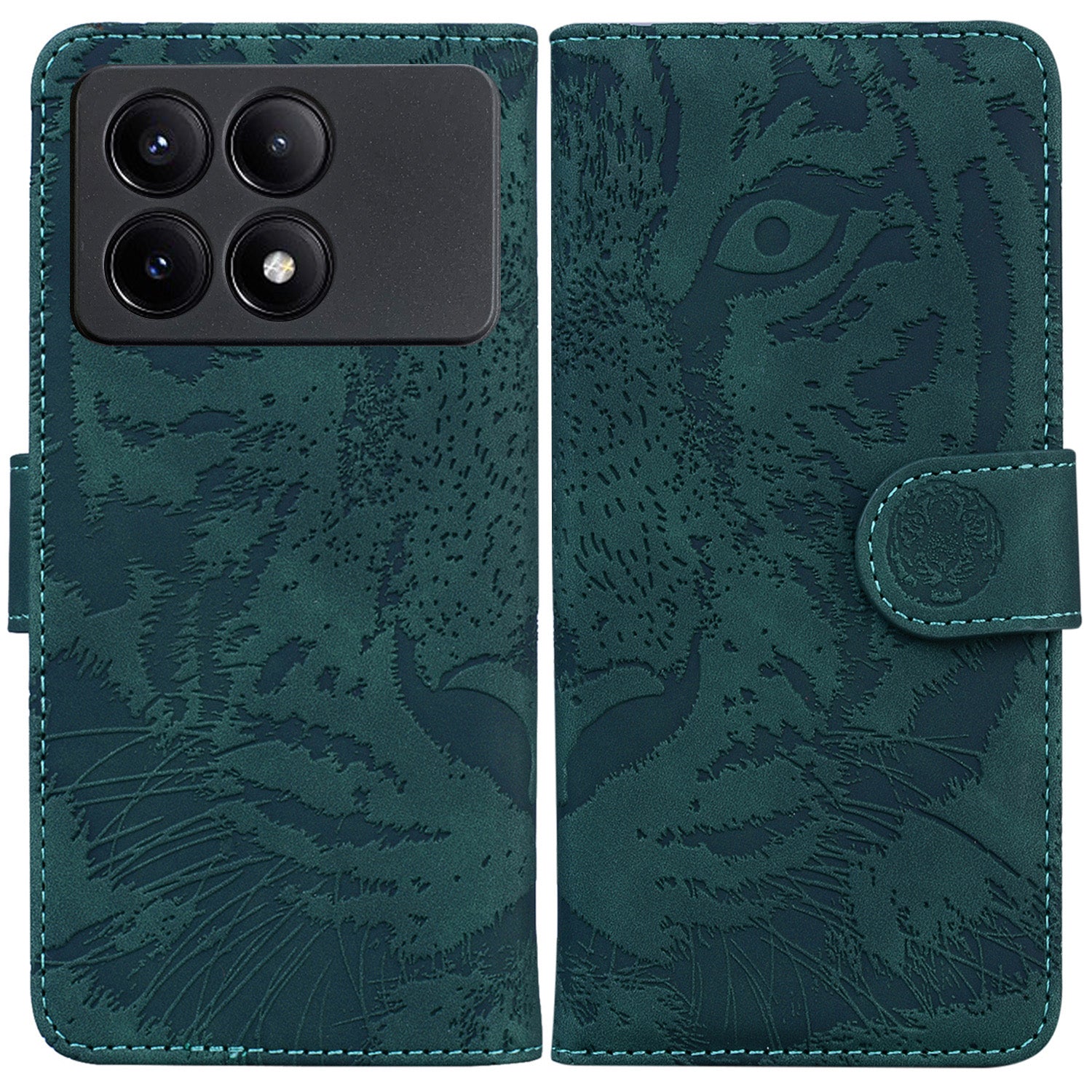 PU Leather Phone Stand Shell for Xiaomi Poco X6 Pro 5G / Redmi K70E 5G Cover Tiger Imprinted Pattern Case