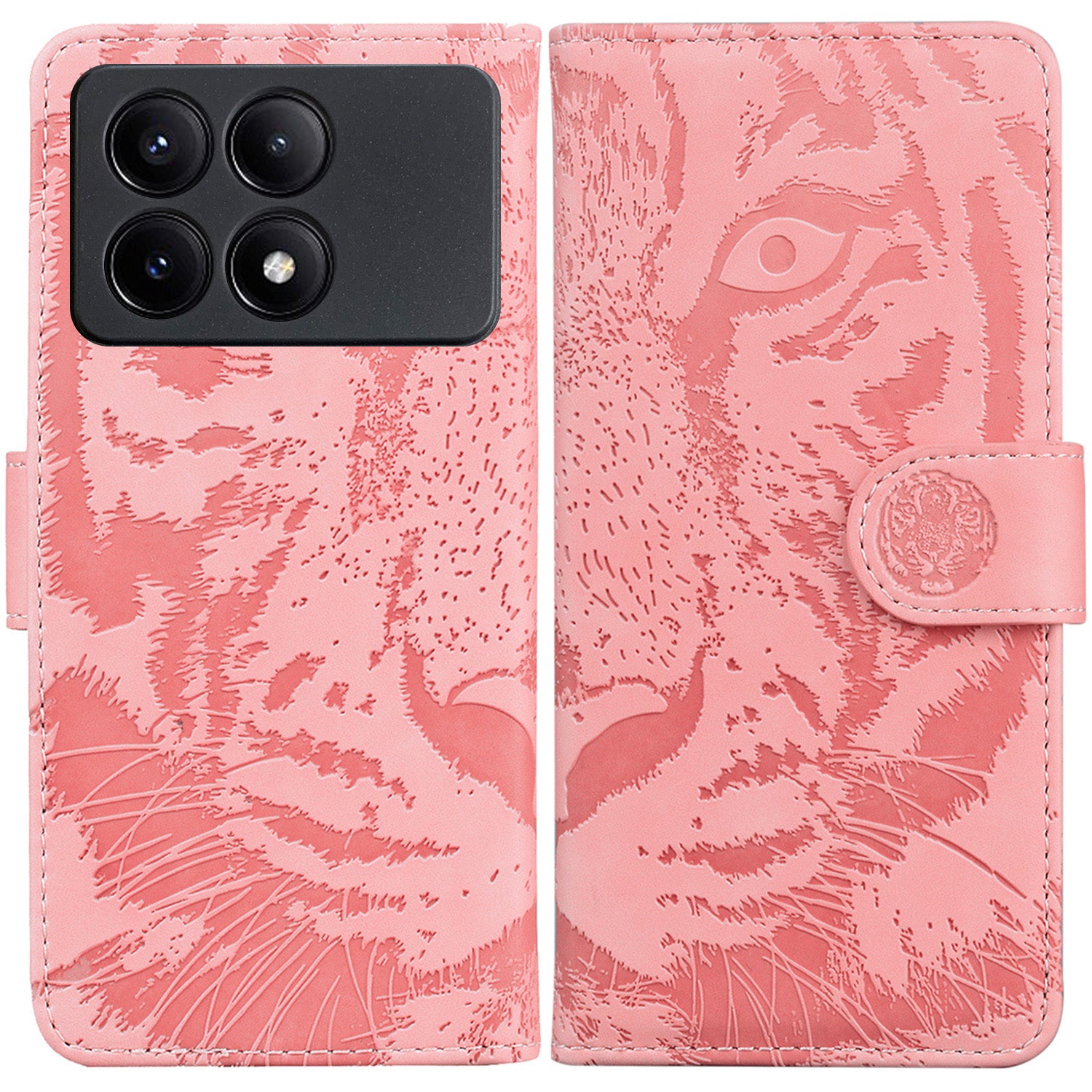 PU Leather Phone Stand Shell for Xiaomi Poco X6 Pro 5G / Redmi K70E 5G Cover Tiger Imprinted Pattern Case