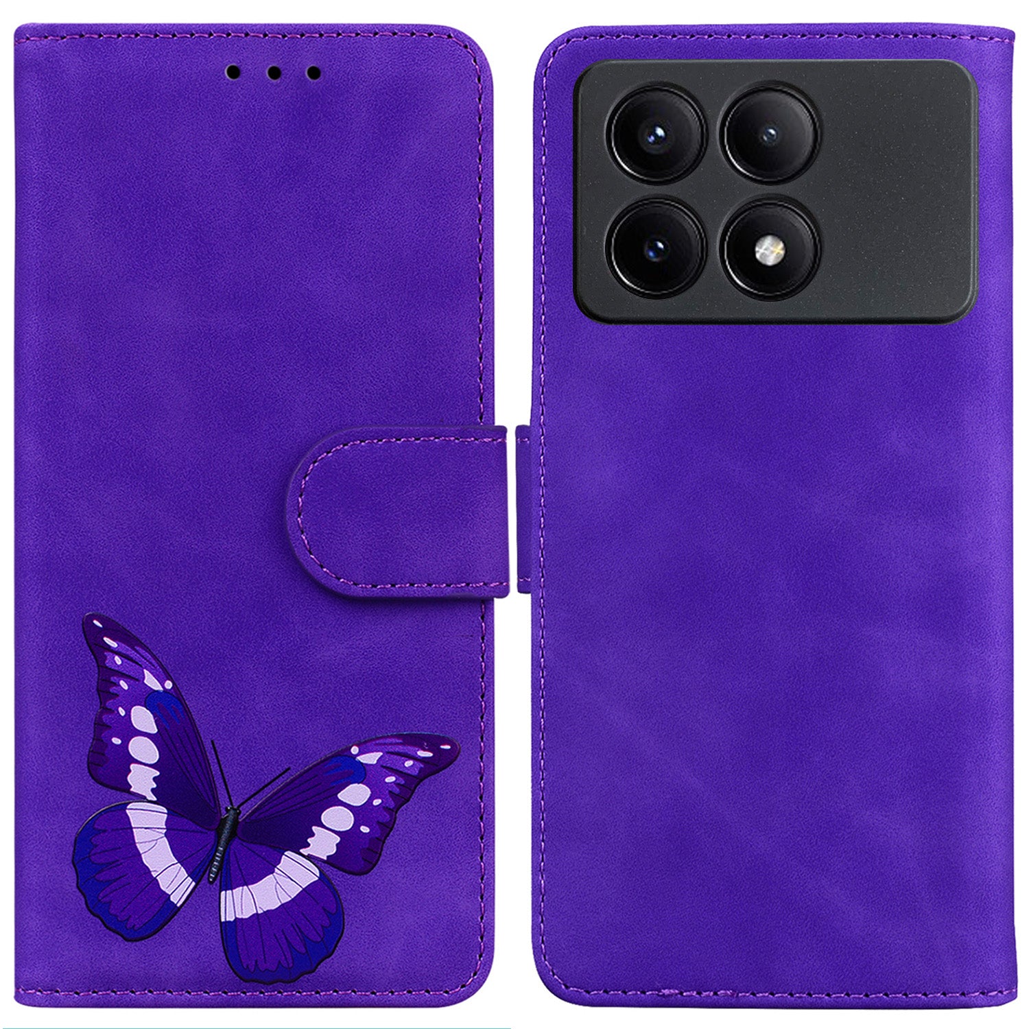 For Xiaomi Poco X6 Pro 5G / Redmi K70E 5G Anti-Scratch Phone Case Butterfly Printing Leather Flip Cover