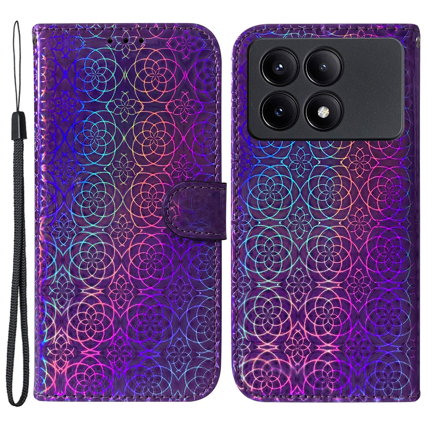 For Xiaomi Redmi K70E 5G / Poco X6 Pro 5G PU Leather Phone Cover Shockproof Dazzling Flower Pattern Case