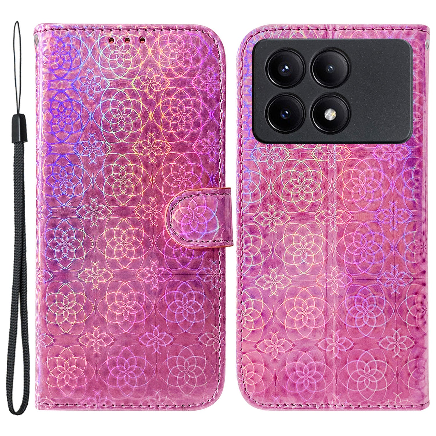 For Xiaomi Redmi K70E 5G / Poco X6 Pro 5G PU Leather Phone Cover Shockproof Dazzling Flower Pattern Case