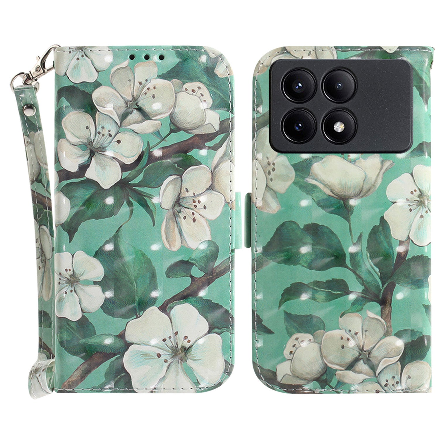 For Xiaomi Redmi K70E 5G / Poco X6 Pro 5G Leather Cover Stylish Printed Phone Case with Strap