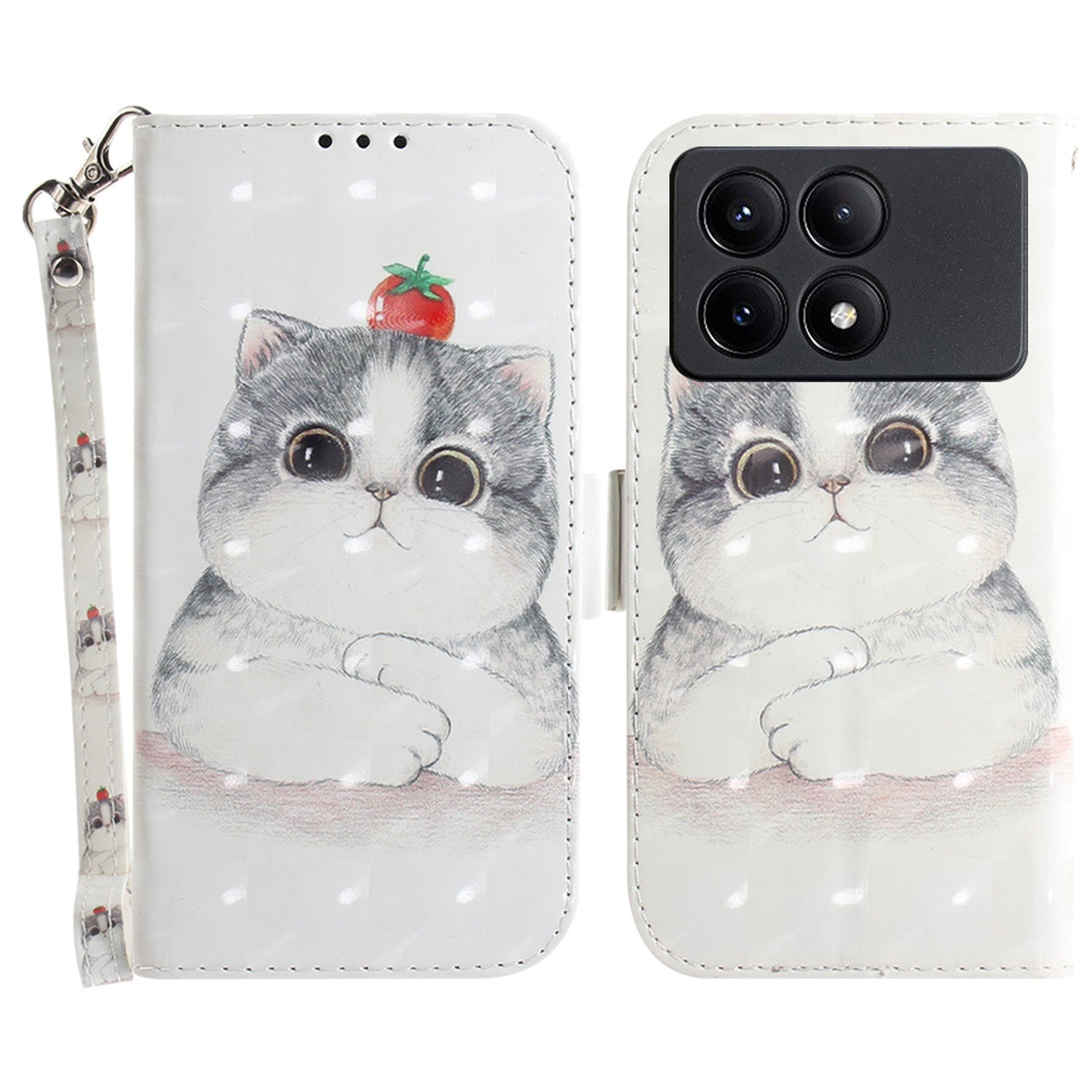 For Xiaomi Redmi K70E 5G / Poco X6 Pro 5G Leather Cover Stylish Printed Phone Case with Strap