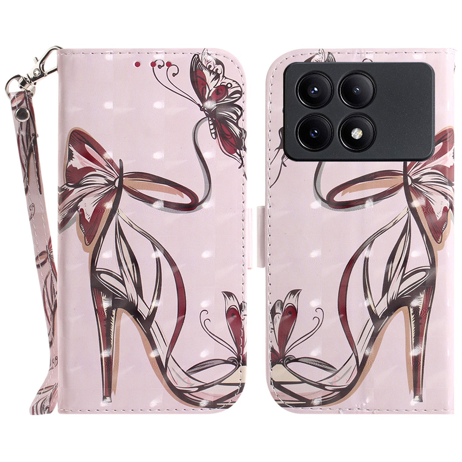 For Xiaomi Redmi K70E 5G / Poco X6 Pro 5G Leather Cover Stylish Printed Phone Case with Strap