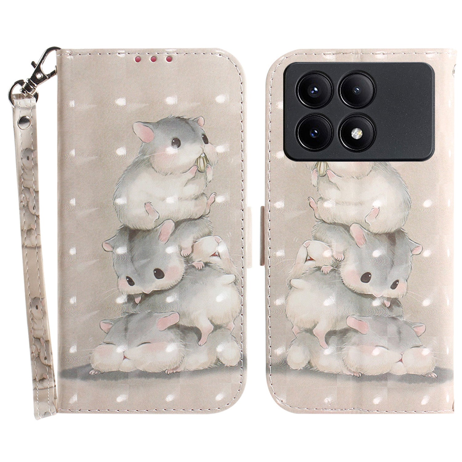 For Xiaomi Redmi K70E 5G / Poco X6 Pro 5G Leather Cover Stylish Printed Phone Case with Strap