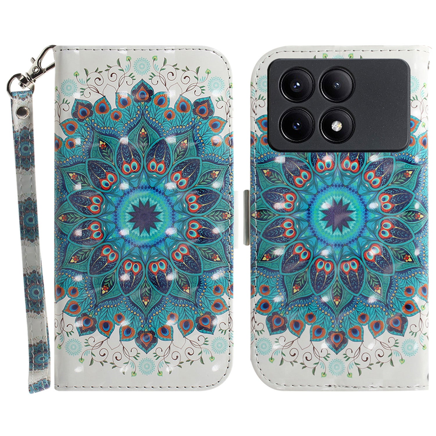 For Xiaomi Redmi K70E 5G / Poco X6 Pro 5G Leather Cover Stylish Printed Phone Case with Strap