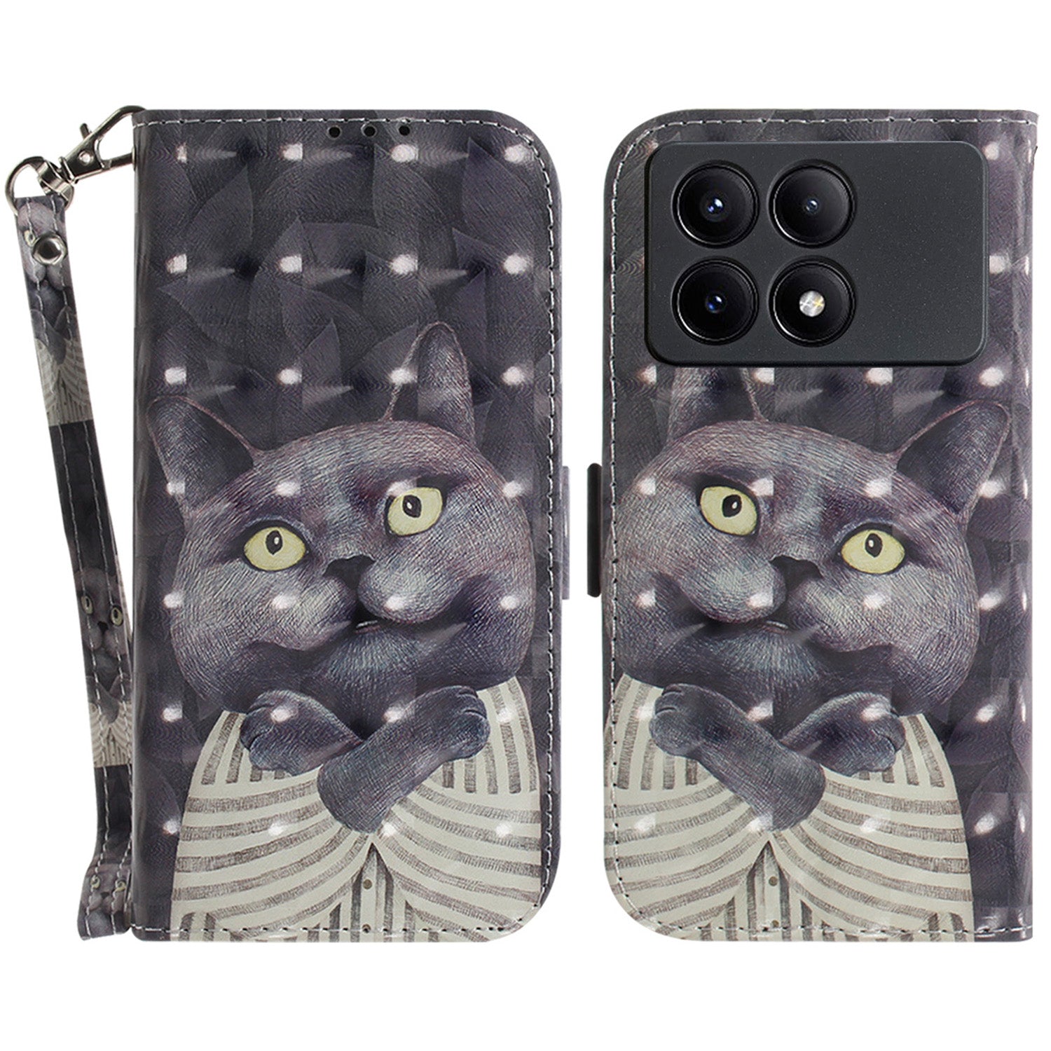 For Xiaomi Redmi K70E 5G / Poco X6 Pro 5G Leather Cover Stylish Printed Phone Case with Strap