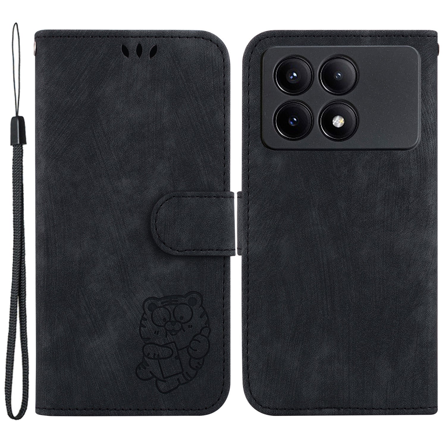 For Xiaomi Redmi K70E 5G / Poco X6 Pro 5G Leather Cover Tiger Imprint Phone Cover with Hand Strap