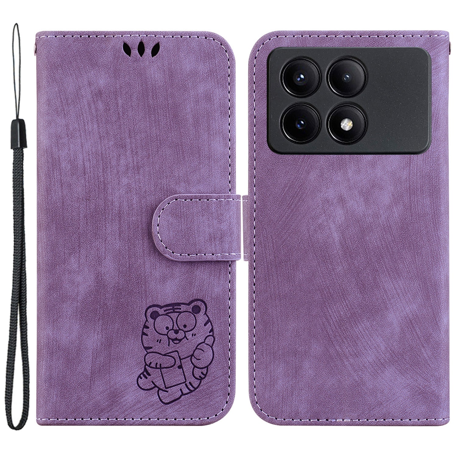 For Xiaomi Redmi K70E 5G / Poco X6 Pro 5G Leather Cover Tiger Imprint Phone Cover with Hand Strap