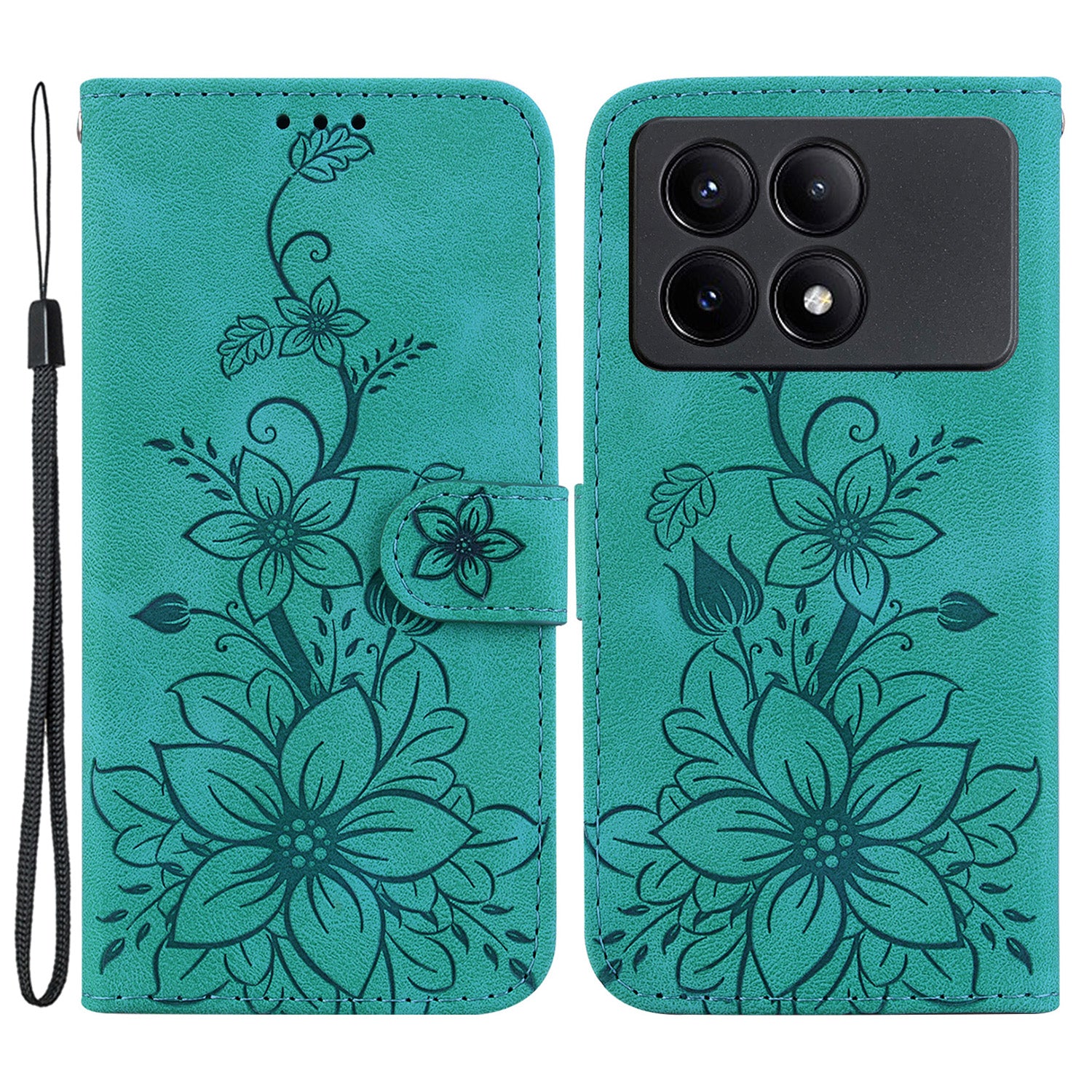 For Xiaomi Redmi K70E 5G / Poco X6 Pro 5G Cover Leather Wallet Case Lily Flower Imprint Phone Shell