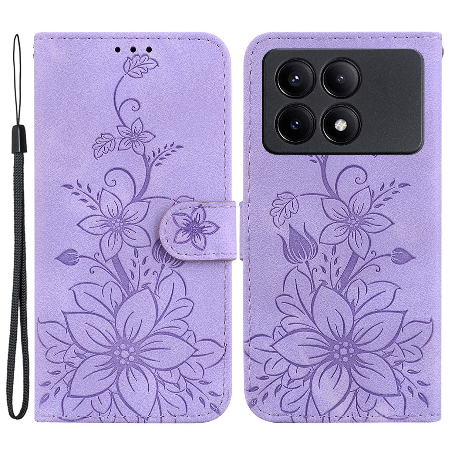 For Xiaomi Redmi K70E 5G / Poco X6 Pro 5G Cover Leather Wallet Case Lily Flower Imprint Phone Shell