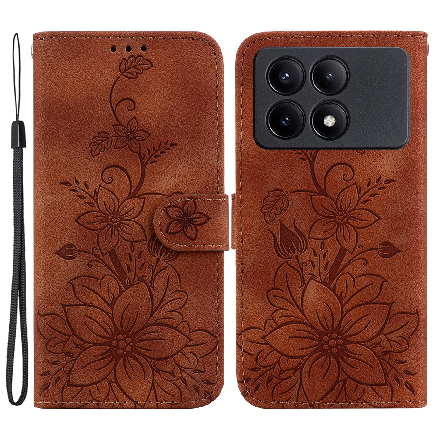 For Xiaomi Redmi K70E 5G / Poco X6 Pro 5G Cover Leather Wallet Case Lily Flower Imprint Phone Shell