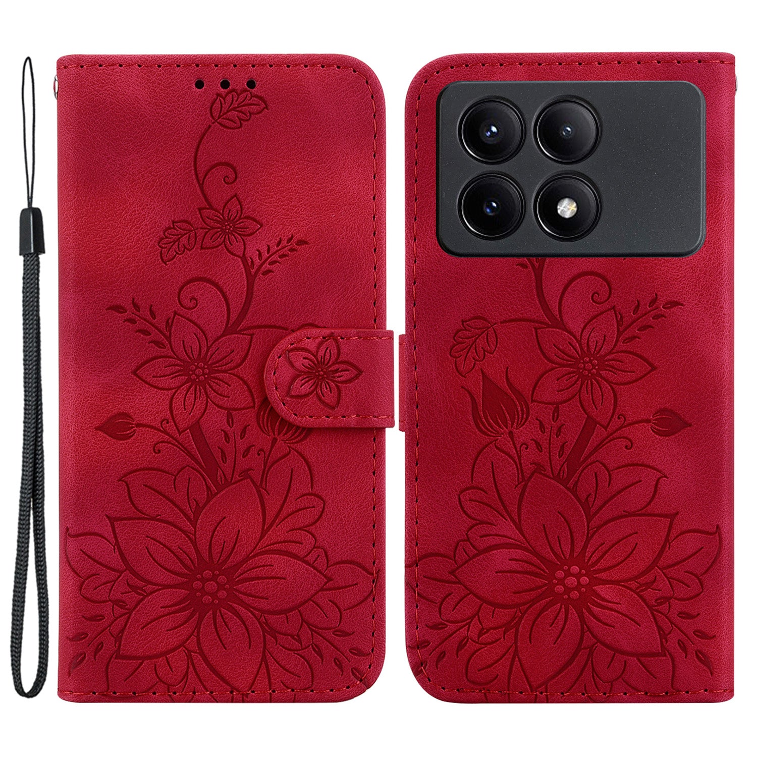 For Xiaomi Redmi K70E 5G / Poco X6 Pro 5G Cover Leather Wallet Case Lily Flower Imprint Phone Shell