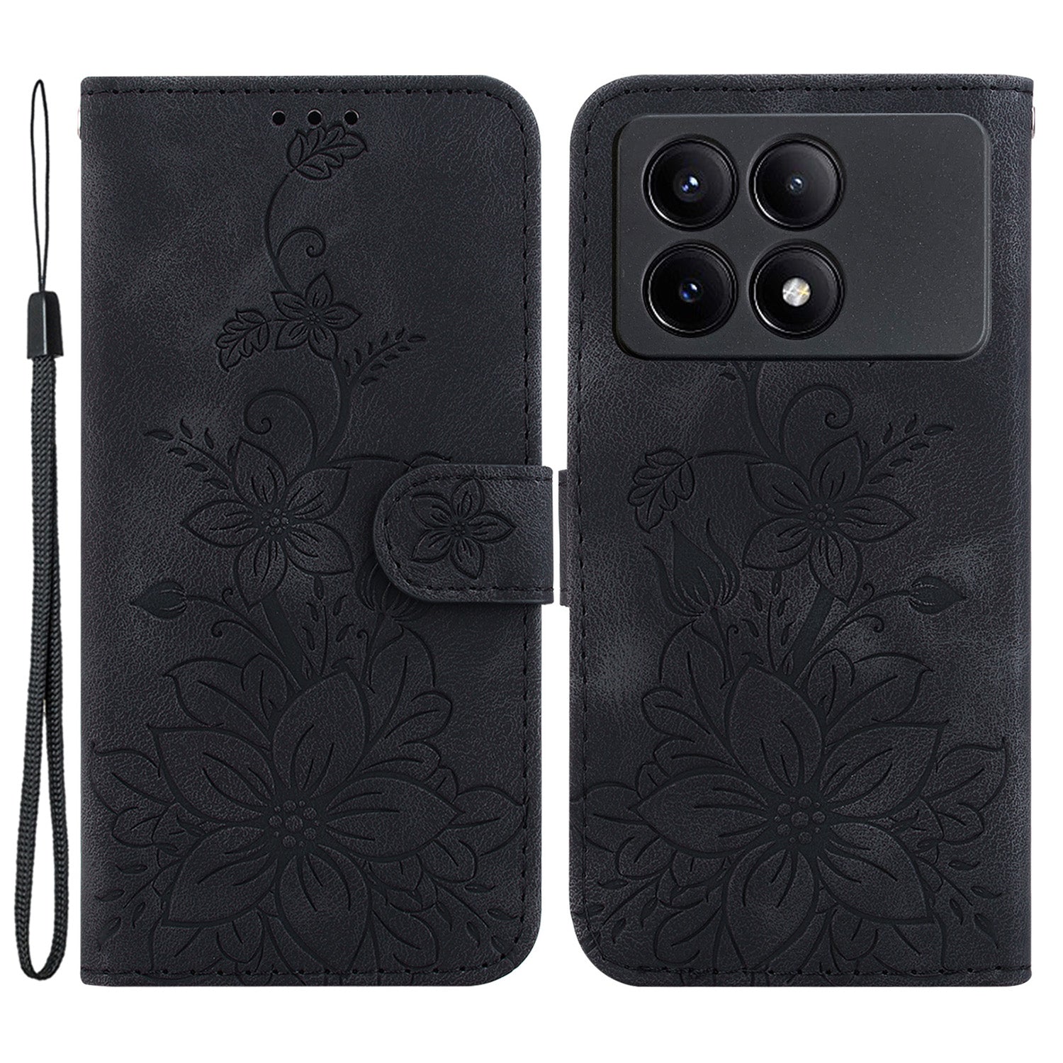 For Xiaomi Redmi K70E 5G / Poco X6 Pro 5G Cover Leather Wallet Case Lily Flower Imprint Phone Shell