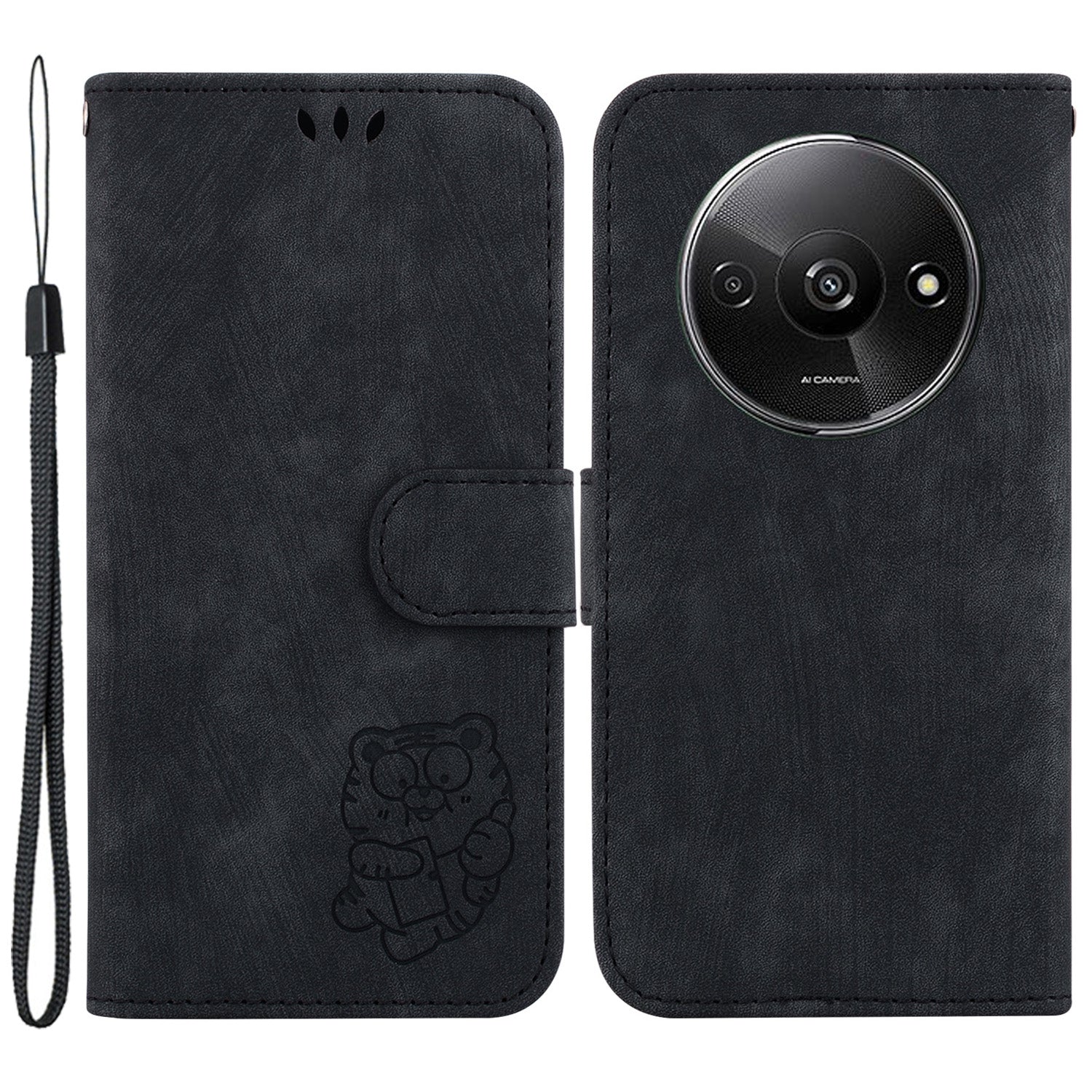 For Xiaomi Redmi A3 / Poco C61 4G Case Leather Protective Cover Tiger Imprint Phone Shell with Hand Strap