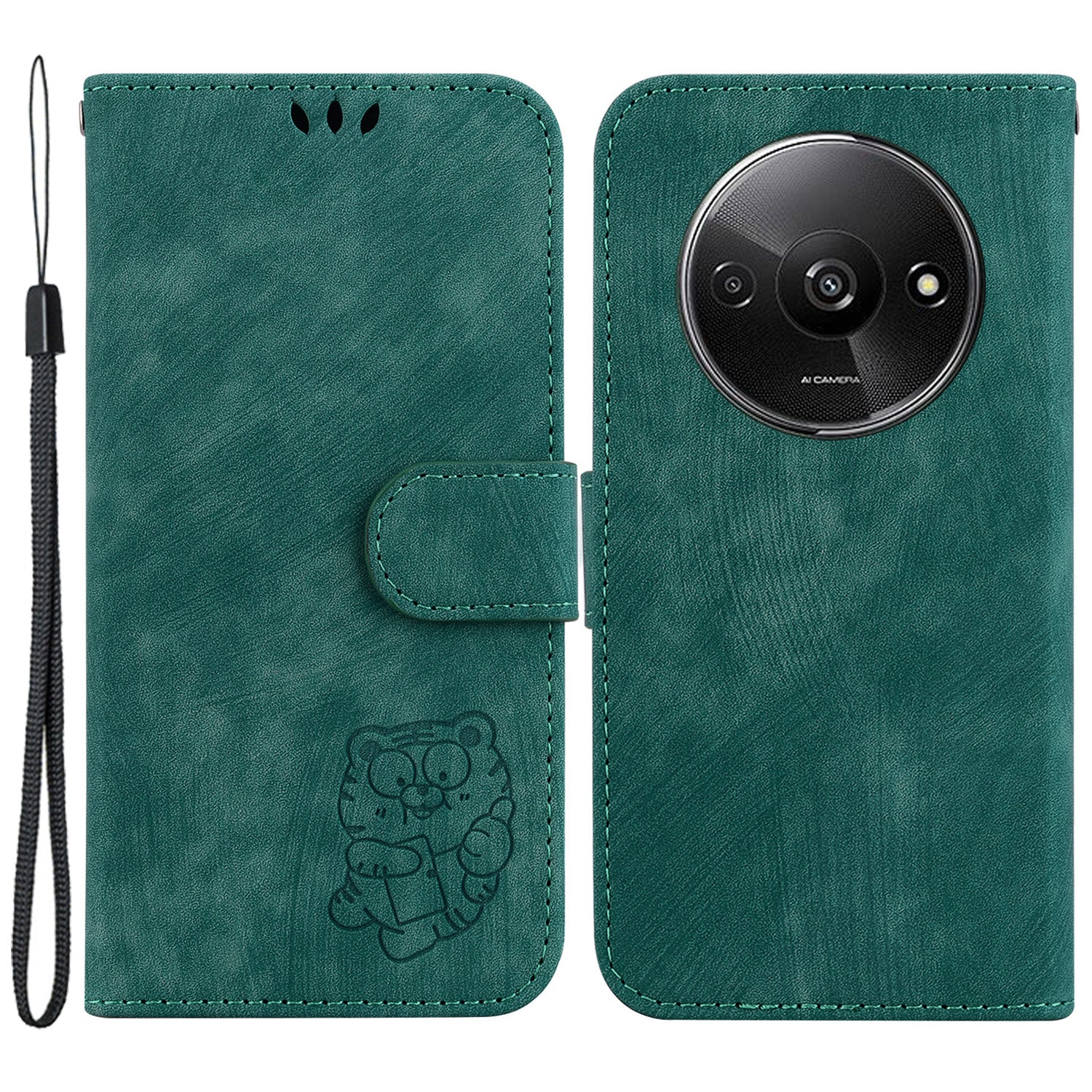 For Xiaomi Redmi A3 / Poco C61 4G Case Leather Protective Cover Tiger Imprint Phone Shell with Hand Strap