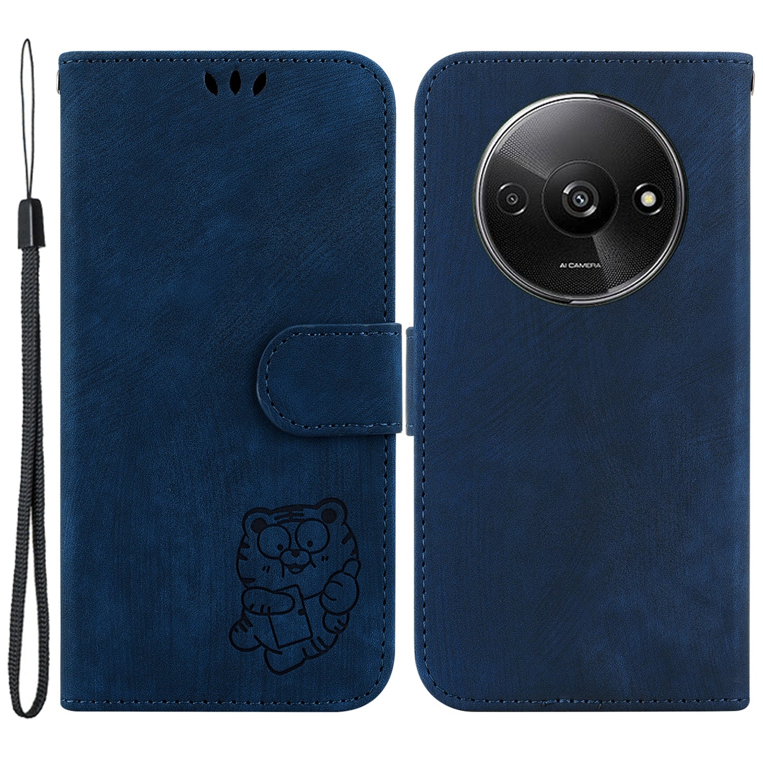 For Xiaomi Redmi A3 / Poco C61 4G Case Leather Protective Cover Tiger Imprint Phone Shell with Hand Strap