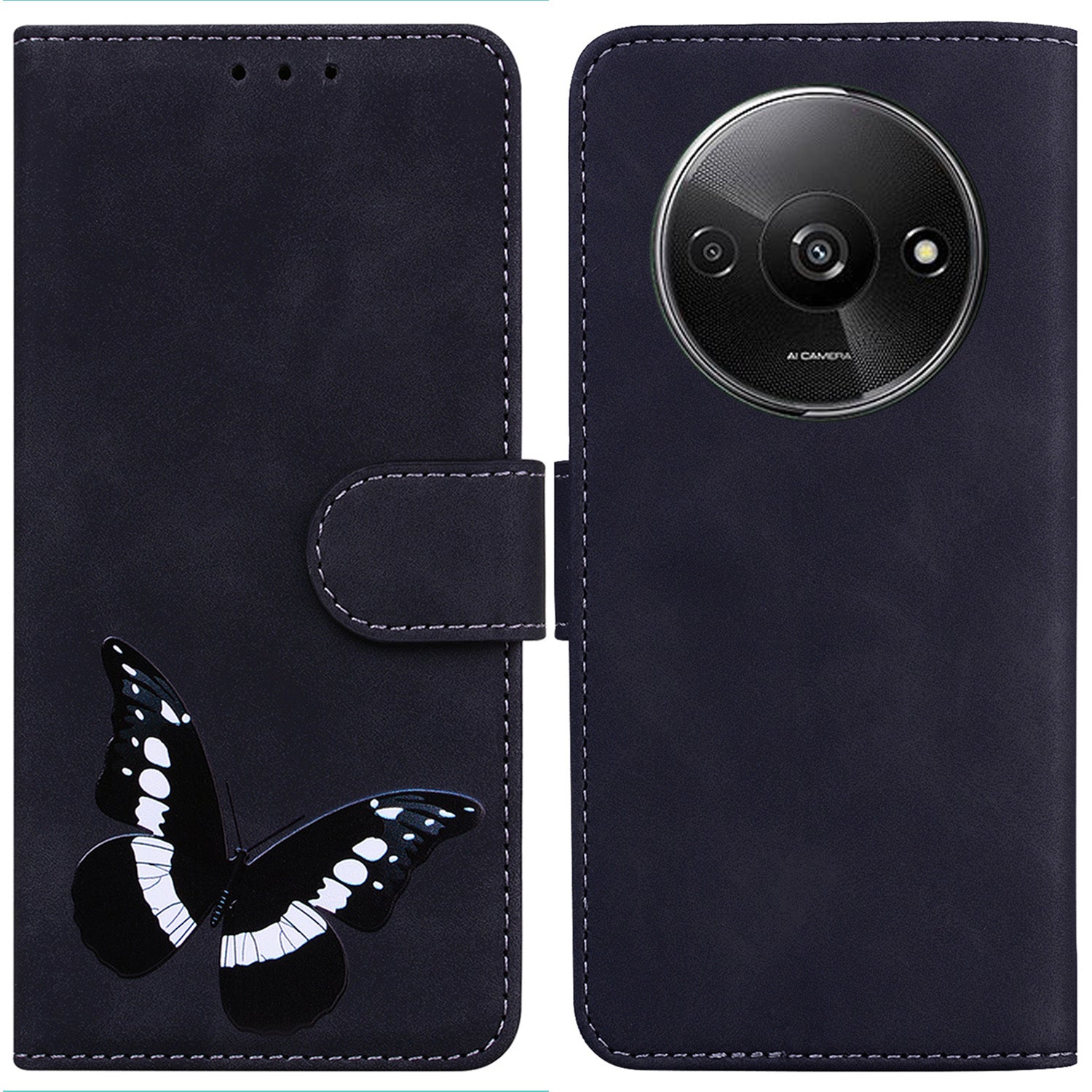 For Xiaomi Redmi A3 / Poco C61 4G Phone Case Anti-drop Leather Flip Cover Butterfly Design