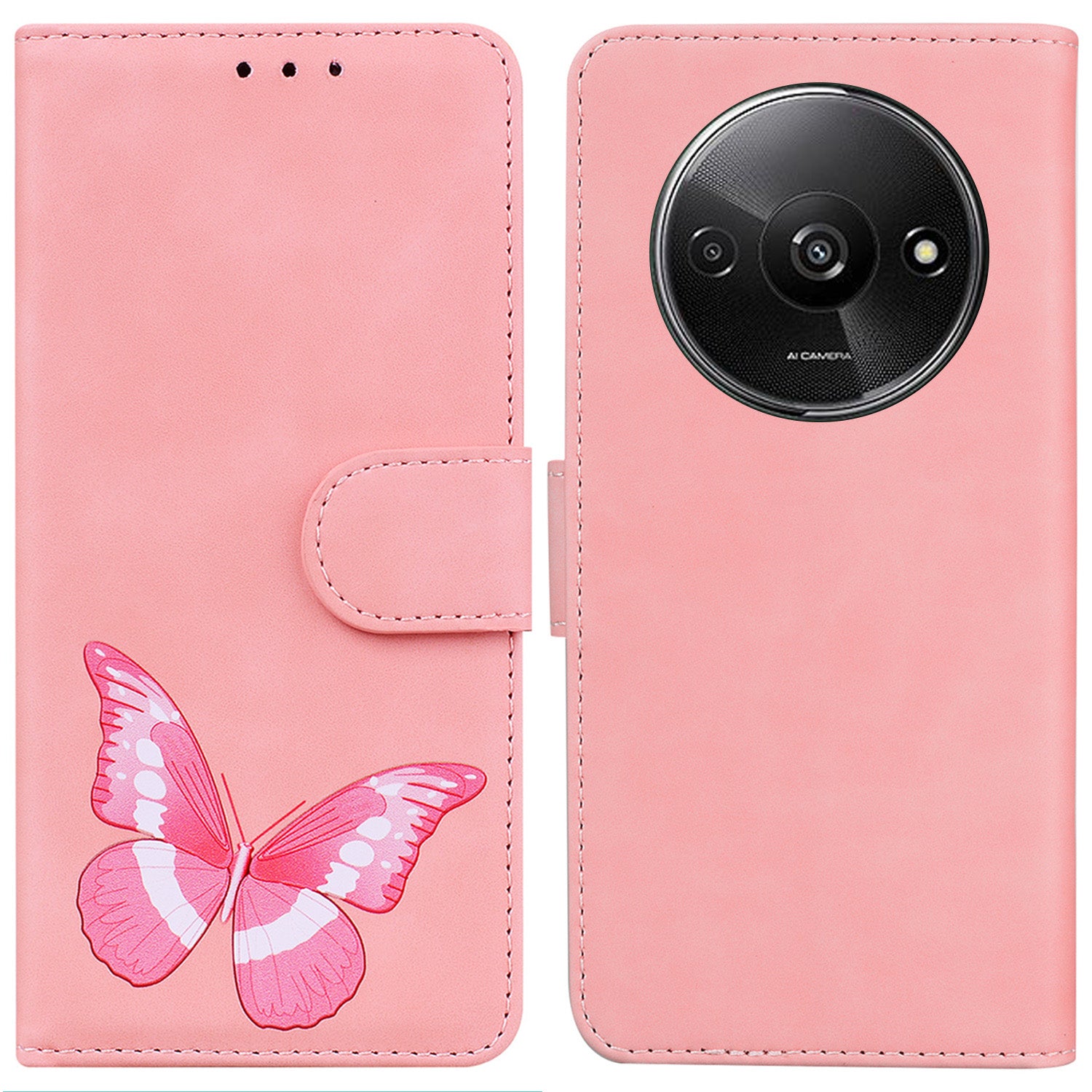 For Xiaomi Redmi A3 / Poco C61 4G Phone Case Anti-drop Leather Flip Cover Butterfly Design
