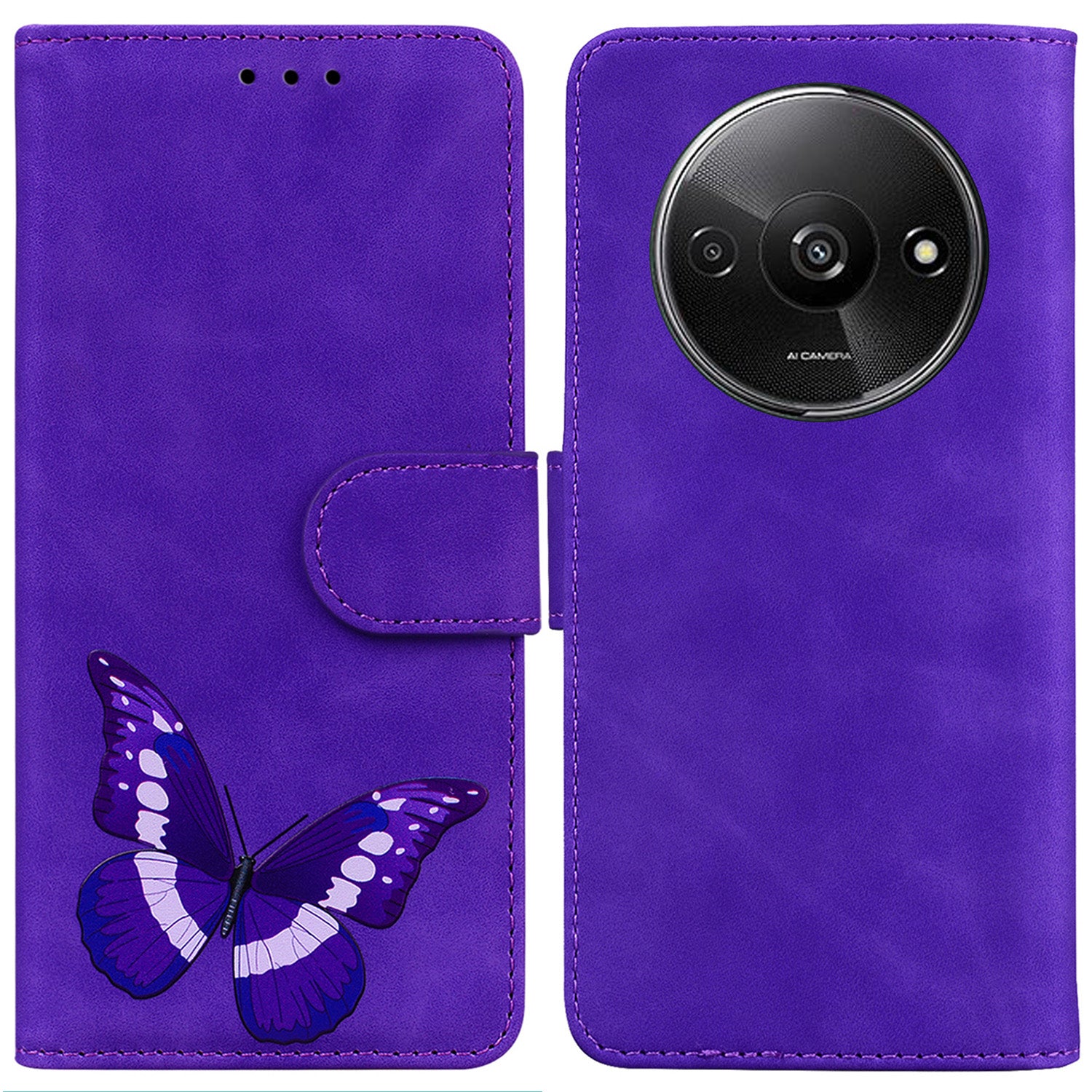 For Xiaomi Redmi A3 / Poco C61 4G Phone Case Anti-drop Leather Flip Cover Butterfly Design