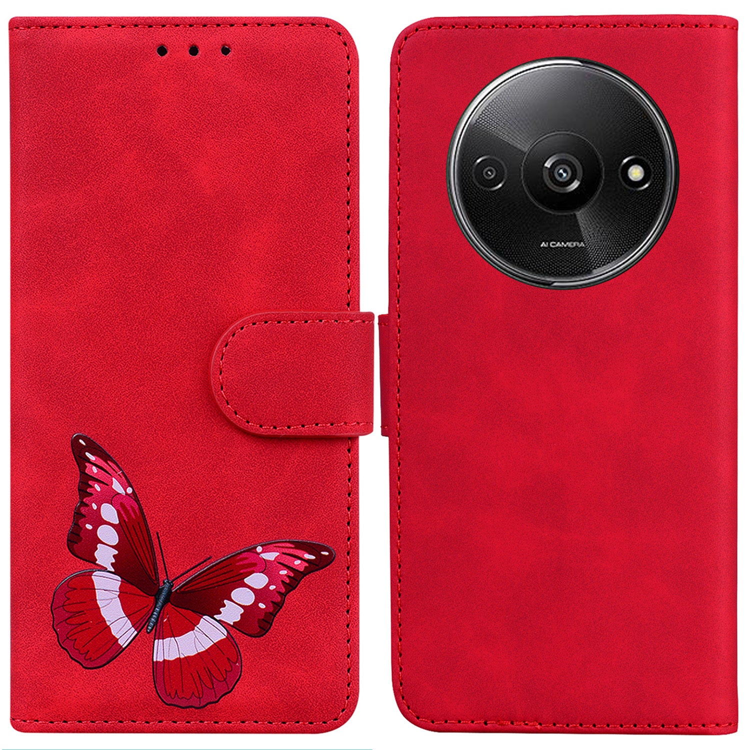 For Xiaomi Redmi A3 / Poco C61 4G Phone Case Anti-drop Leather Flip Cover Butterfly Design