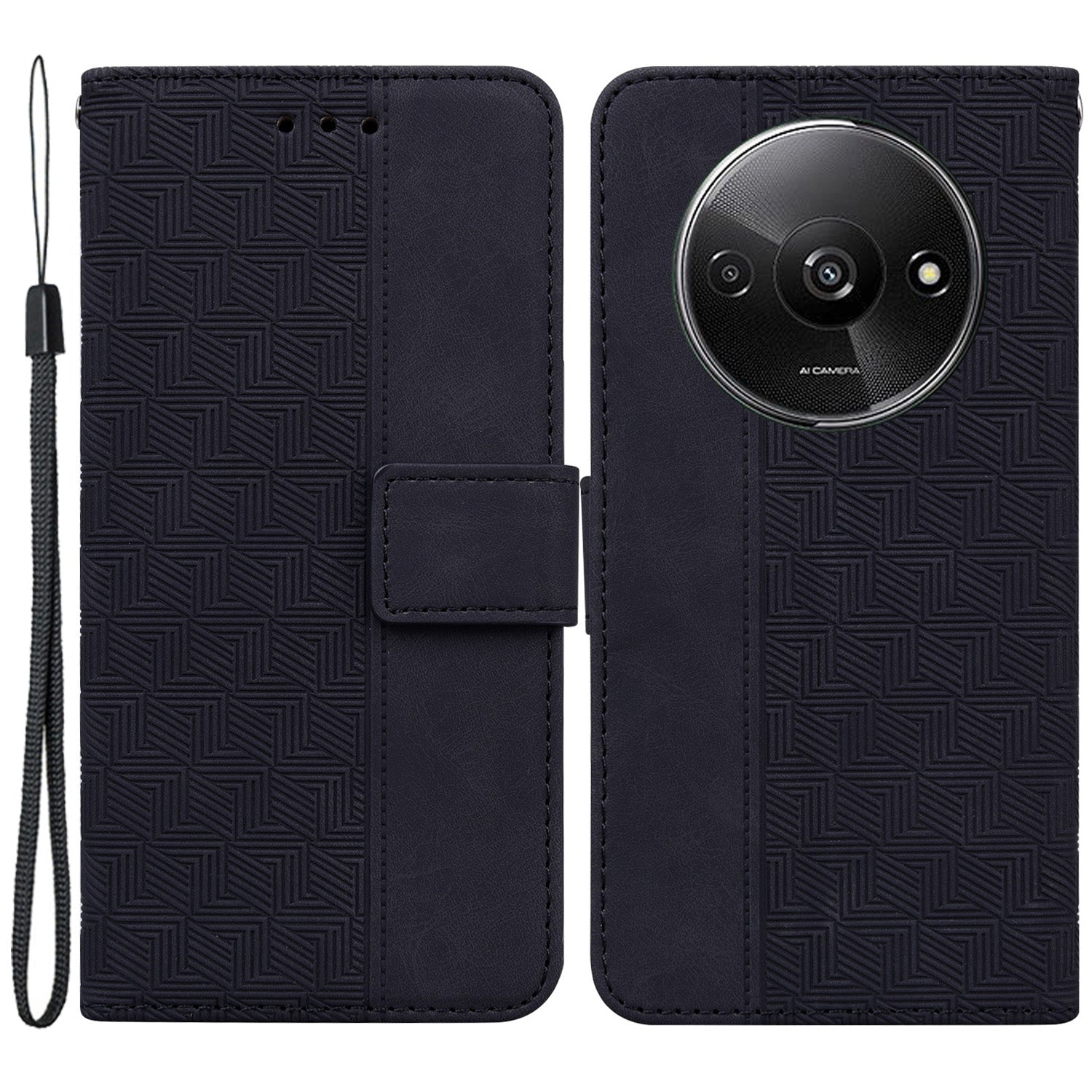 For Xiaomi Redmi A3 / Poco C61 4G Cell Phone Case Leather Cover Phone Protective Shell Geometry Design