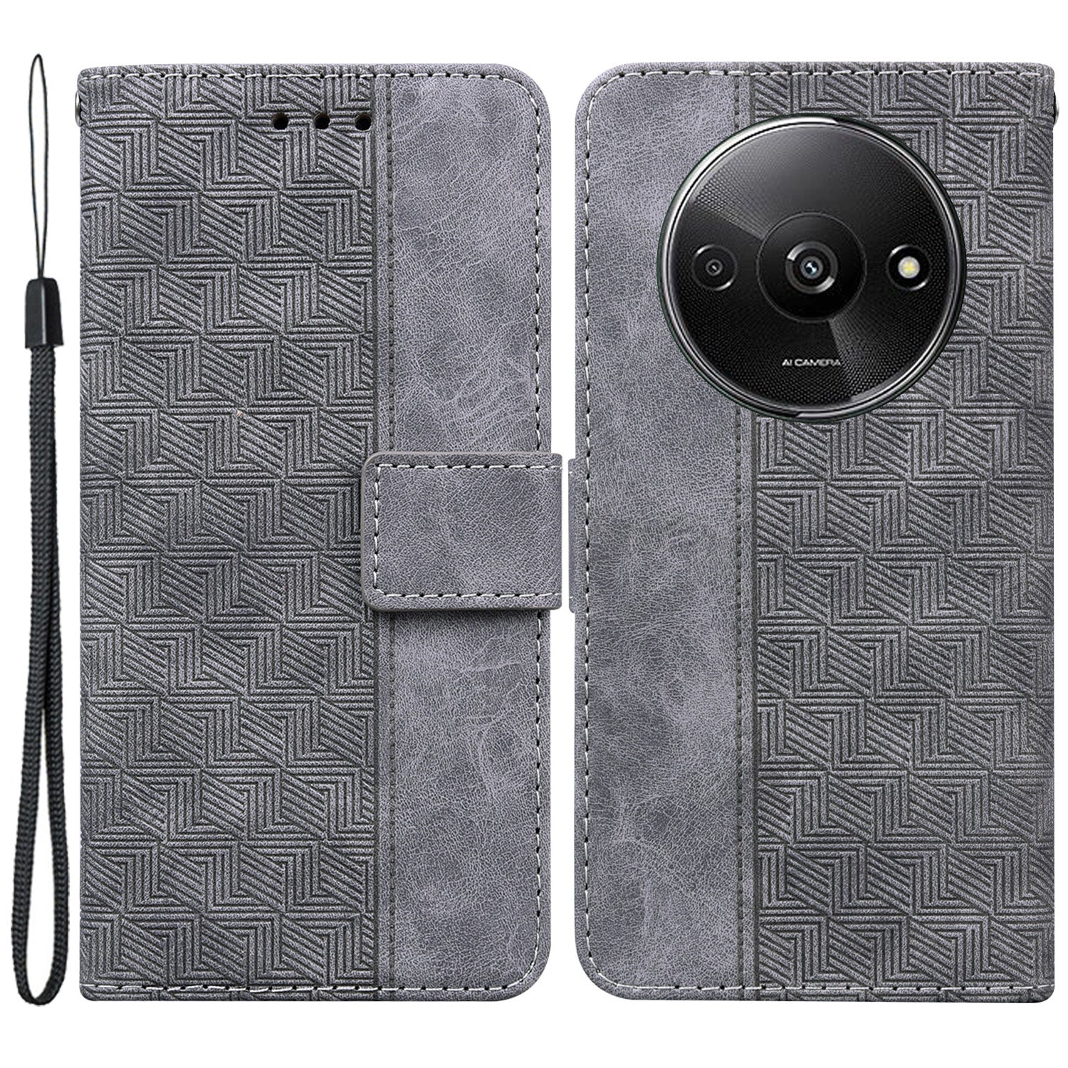 For Xiaomi Redmi A3 / Poco C61 4G Cell Phone Case Leather Cover Phone Protective Shell Geometry Design