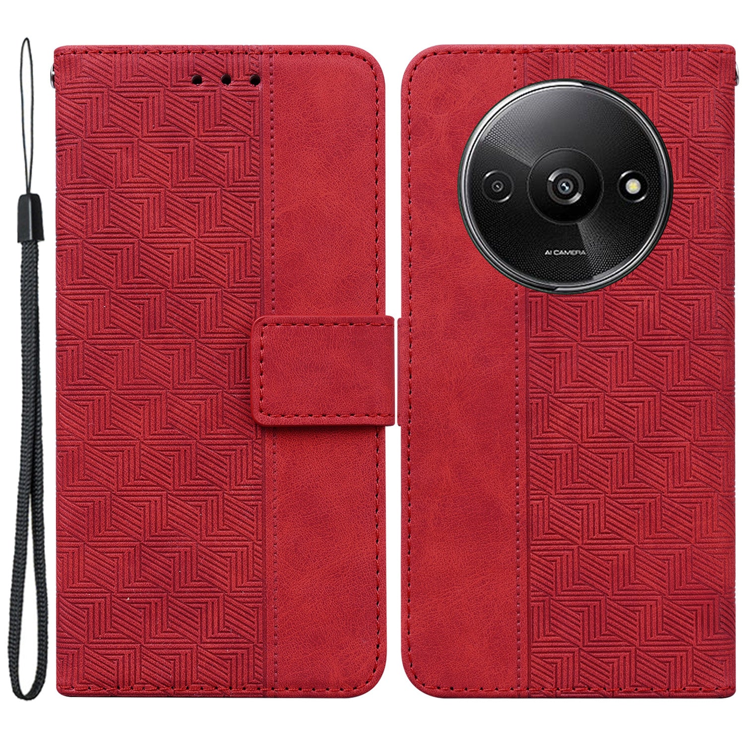 For Xiaomi Redmi A3 / Poco C61 4G Cell Phone Case Leather Cover Phone Protective Shell Geometry Design