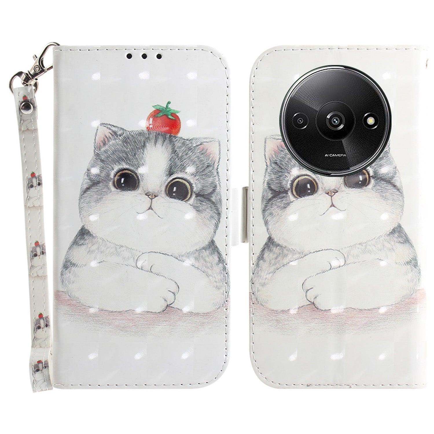 For Xiaomi Redmi A3 / Poco C61 4G Case Pattern Printed Leather Phone Cover with Strap