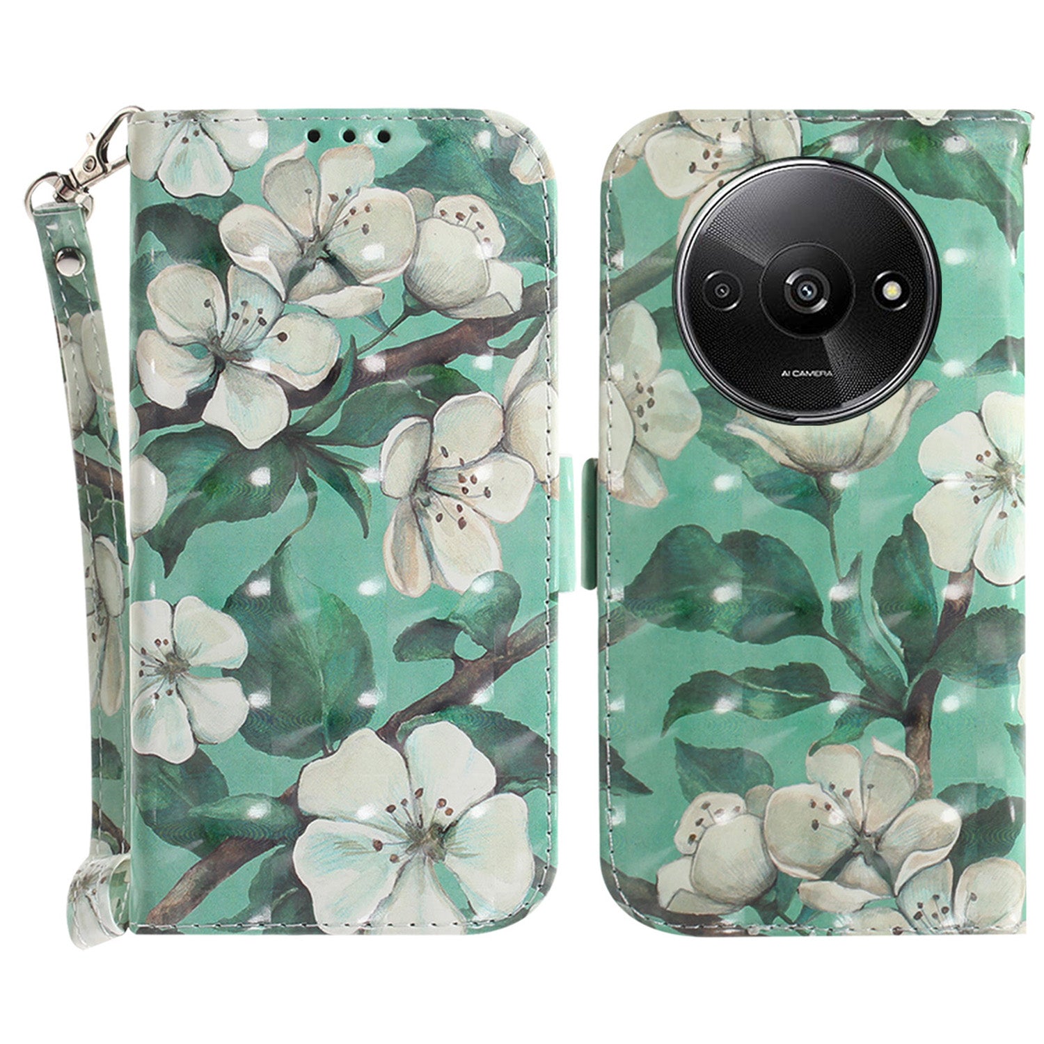 For Xiaomi Redmi A3 / Poco C61 4G Case Pattern Printed Leather Phone Cover with Strap