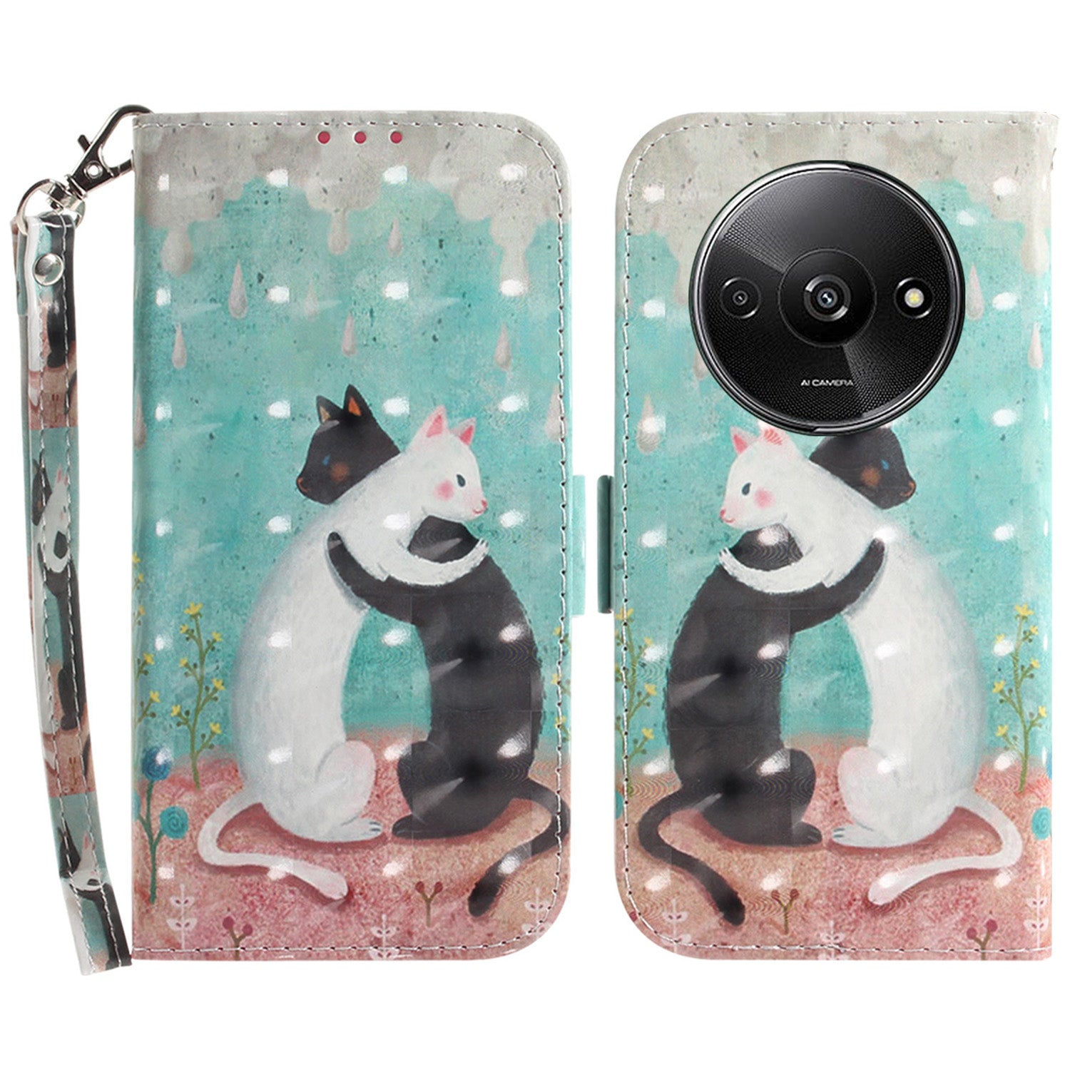 For Xiaomi Redmi A3 / Poco C61 4G Case Pattern Printed Leather Phone Cover with Strap