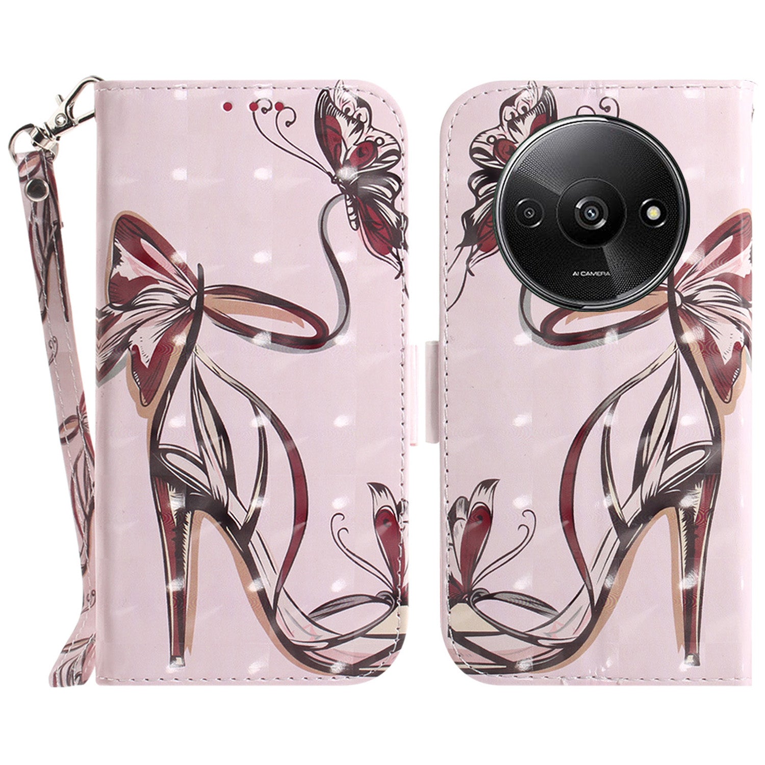 For Xiaomi Redmi A3 / Poco C61 4G Case Pattern Printed Leather Phone Cover with Strap