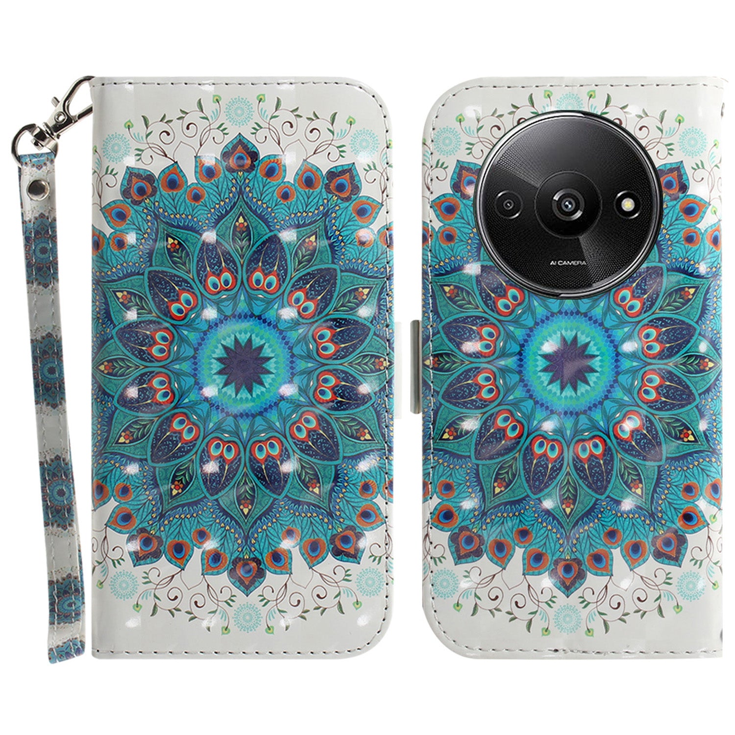 For Xiaomi Redmi A3 / Poco C61 4G Case Pattern Printed Leather Phone Cover with Strap
