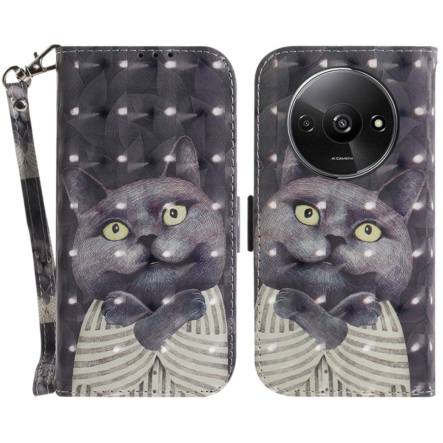 For Xiaomi Redmi A3 / Poco C61 4G Case Pattern Printed Leather Phone Cover with Strap