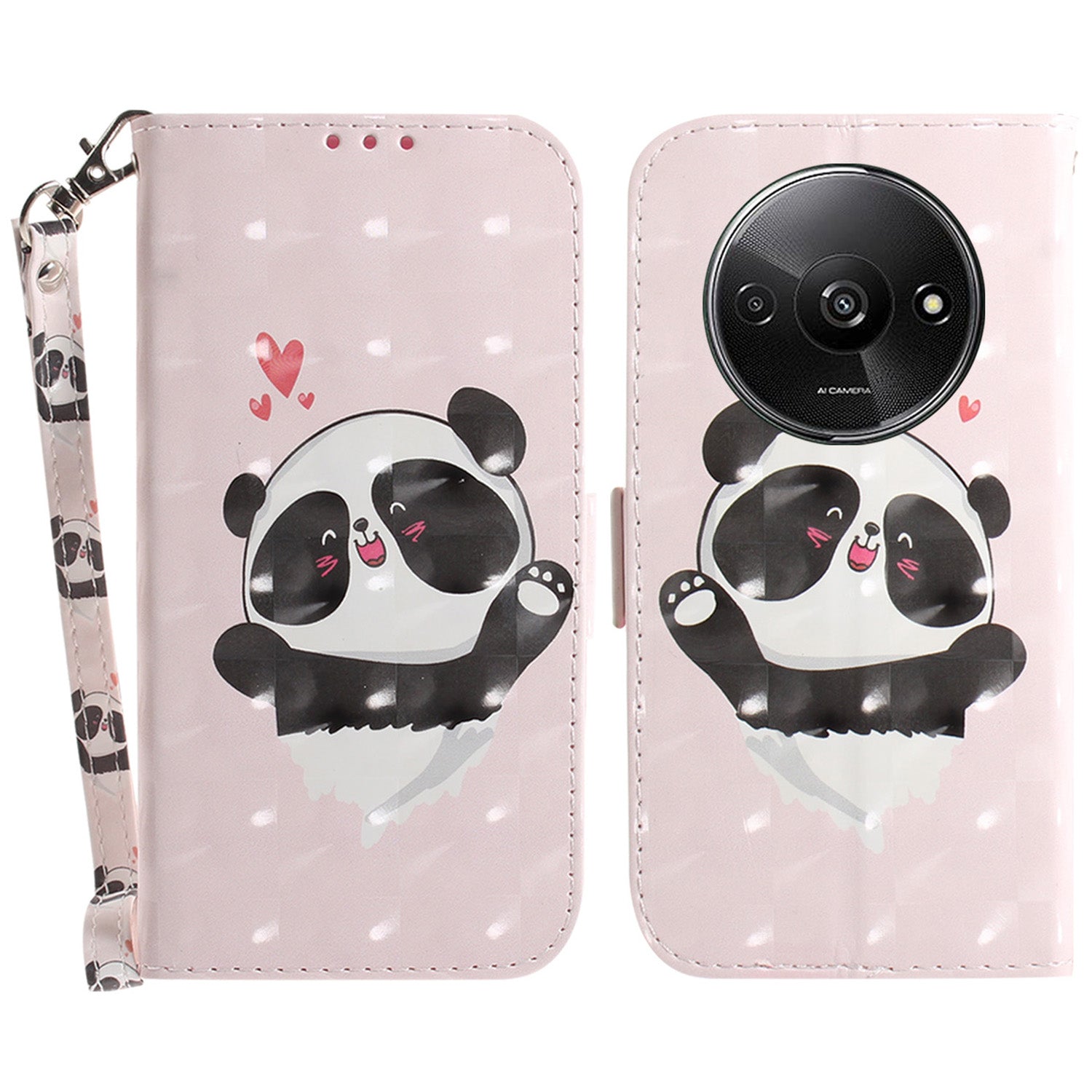 For Xiaomi Redmi A3 / Poco C61 4G Case Pattern Printed Leather Phone Cover with Strap