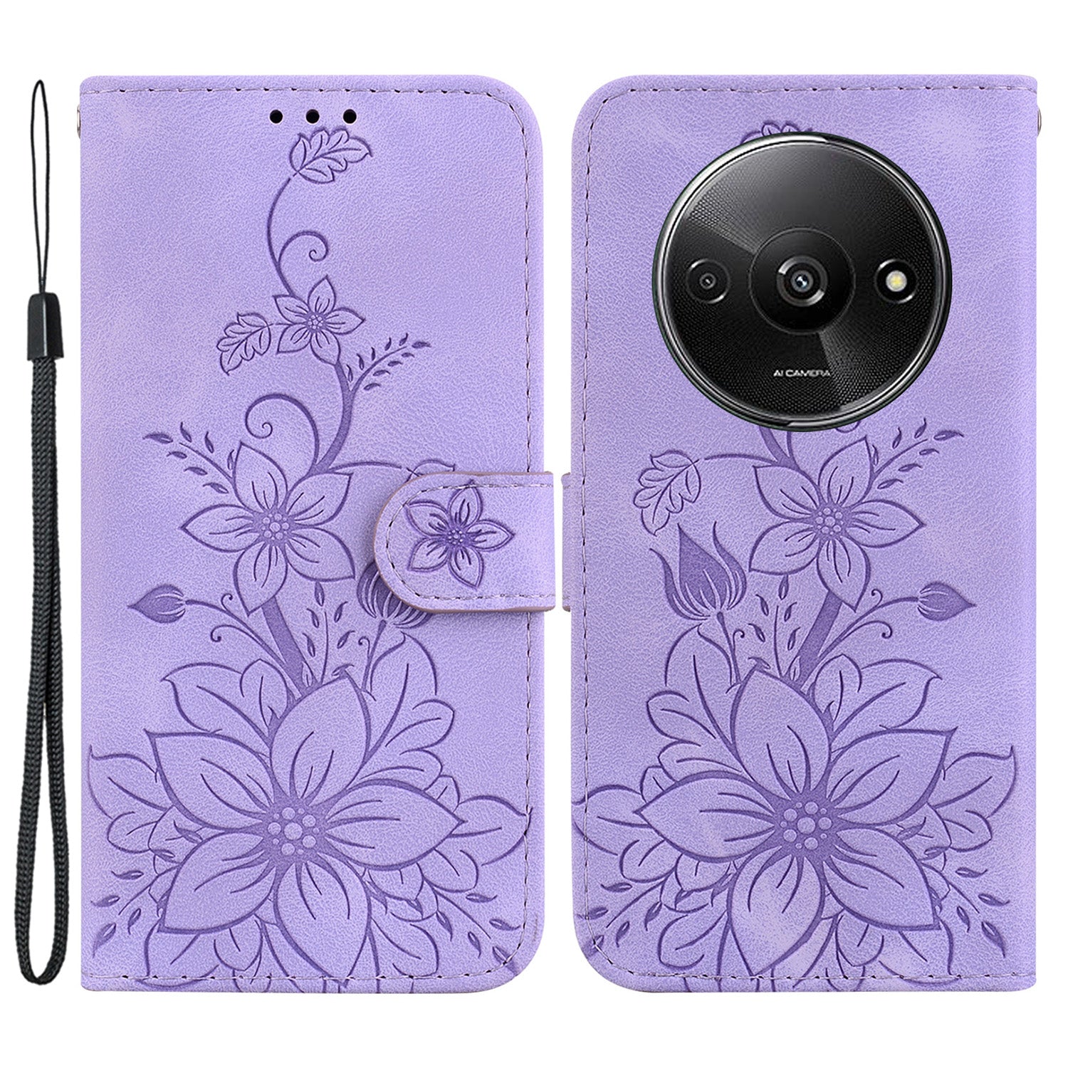 For Xiaomi Redmi A3 / Poco C61 4G Cell Phone Case Flower Imprint Leather Phone Shell