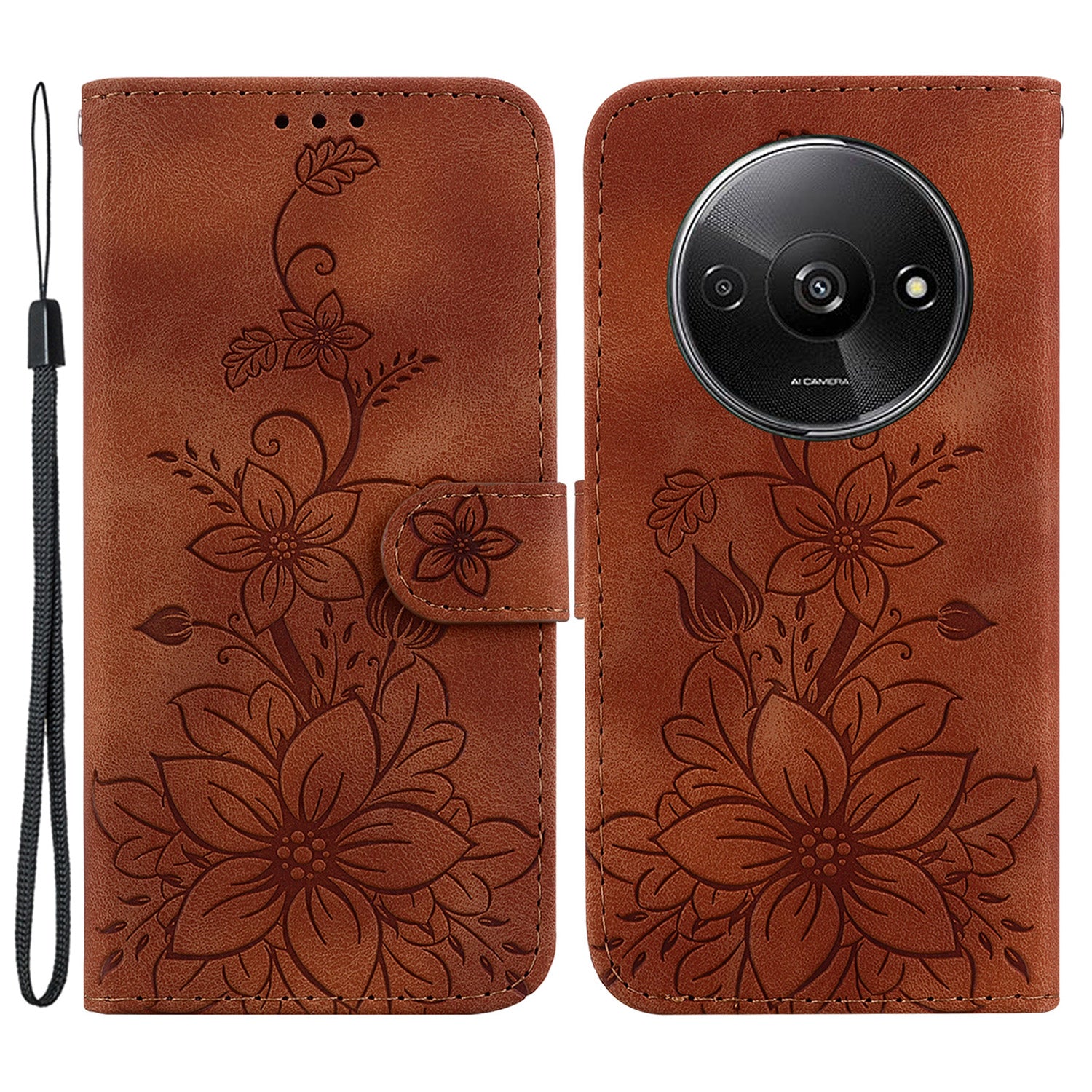 For Xiaomi Redmi A3 / Poco C61 4G Cell Phone Case Flower Imprint Leather Phone Shell