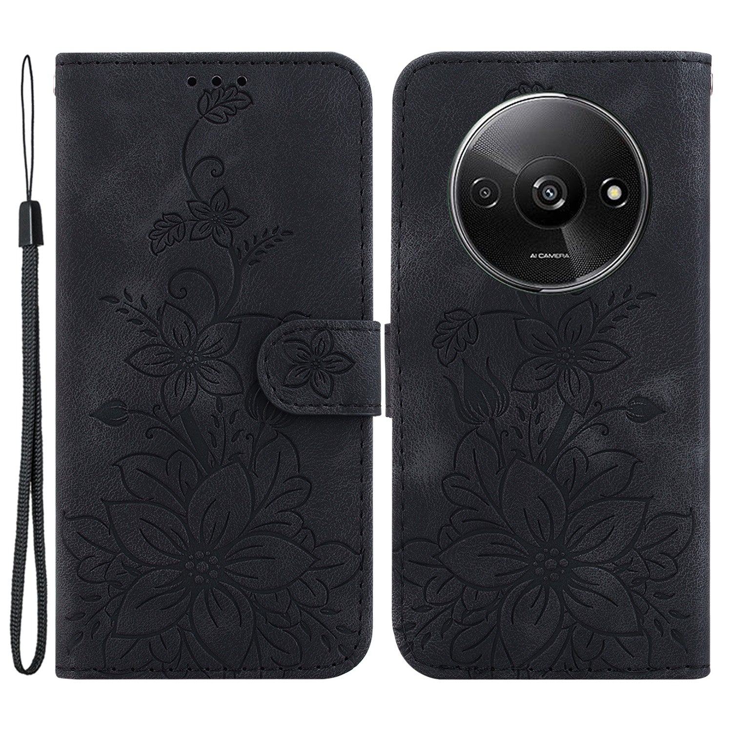 For Xiaomi Redmi A3 / Poco C61 4G Cell Phone Case Flower Imprint Leather Phone Shell