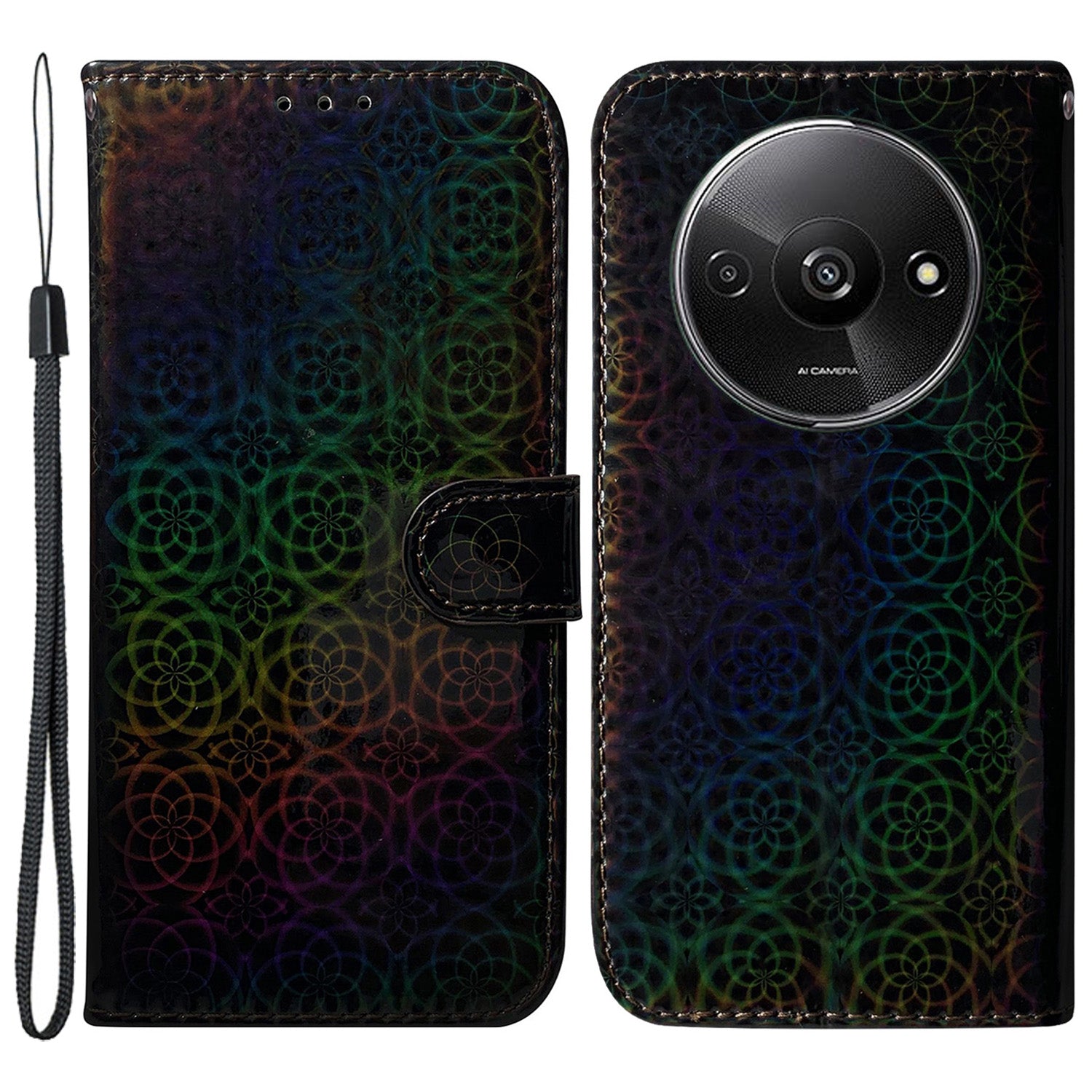 For Xiaomi Redmi A3 / Poco C61 4G PU Leather Case Anti-scratch Dazzling Flower Pattern Phone Protector