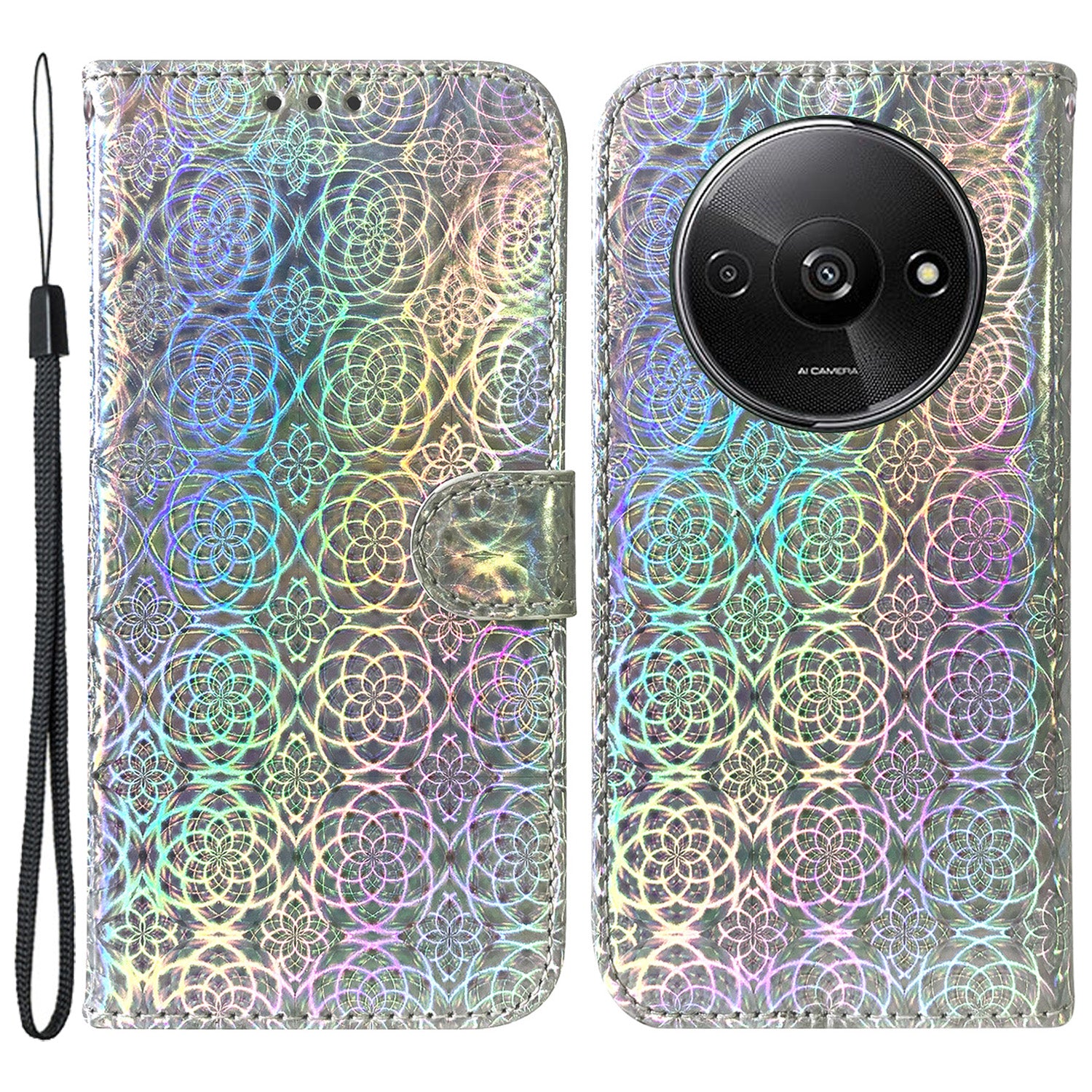For Xiaomi Redmi A3 / Poco C61 4G PU Leather Case Anti-scratch Dazzling Flower Pattern Phone Protector