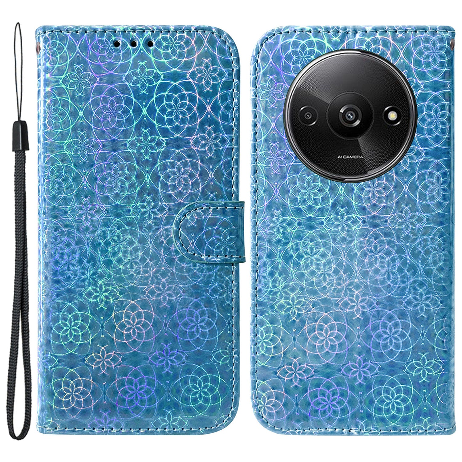 For Xiaomi Redmi A3 / Poco C61 4G PU Leather Case Anti-scratch Dazzling Flower Pattern Phone Protector