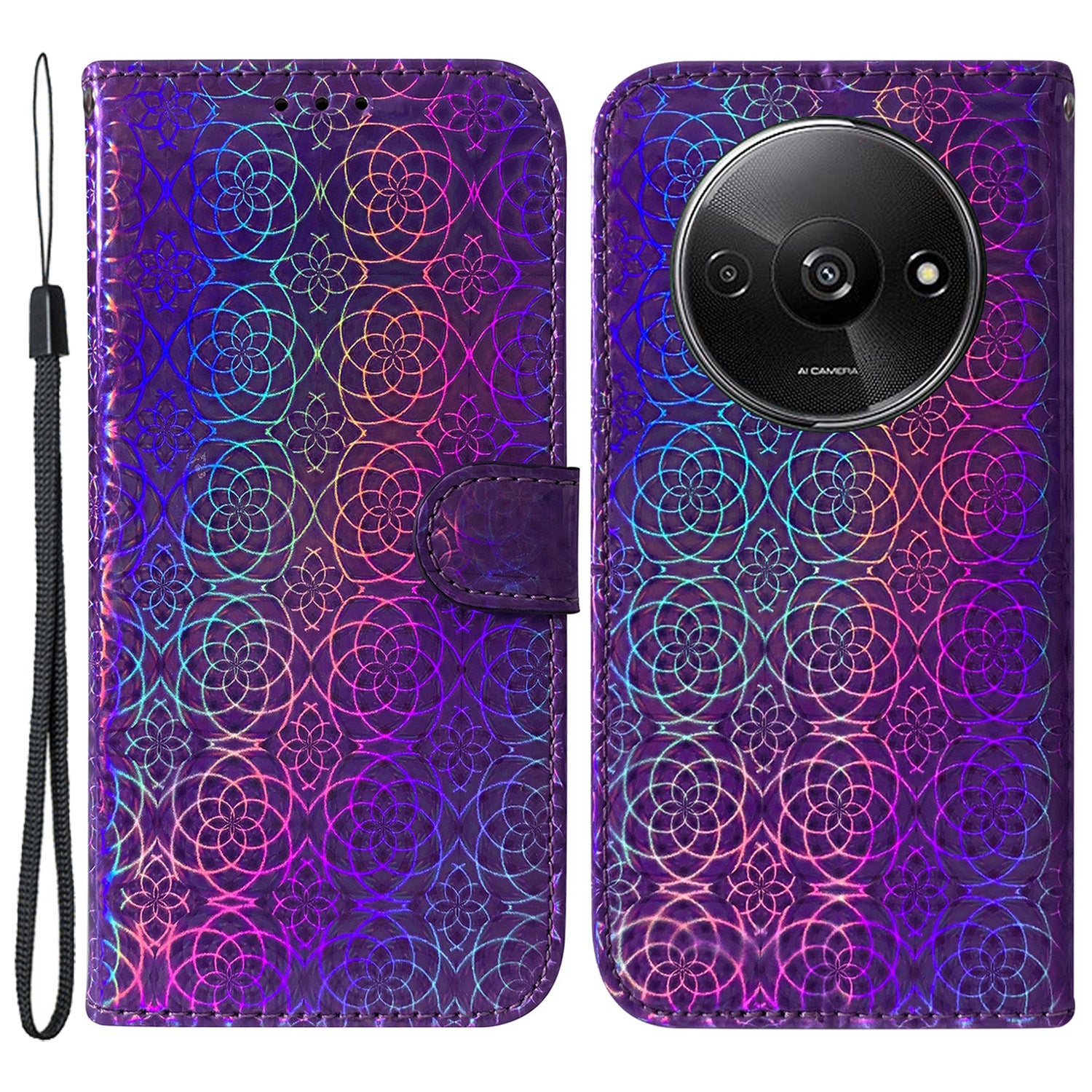 For Xiaomi Redmi A3 / Poco C61 4G PU Leather Case Anti-scratch Dazzling Flower Pattern Phone Protector
