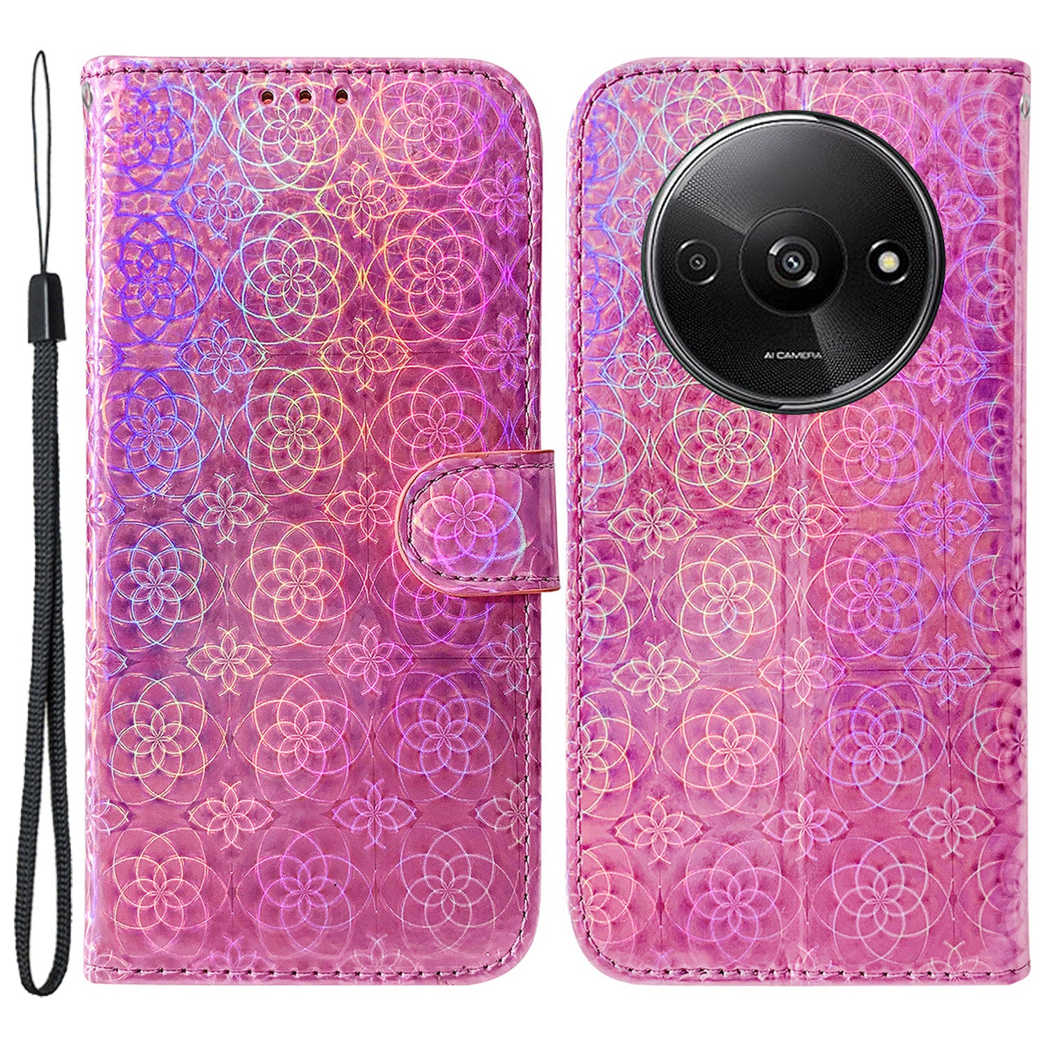 For Xiaomi Redmi A3 / Poco C61 4G PU Leather Case Anti-scratch Dazzling Flower Pattern Phone Protector