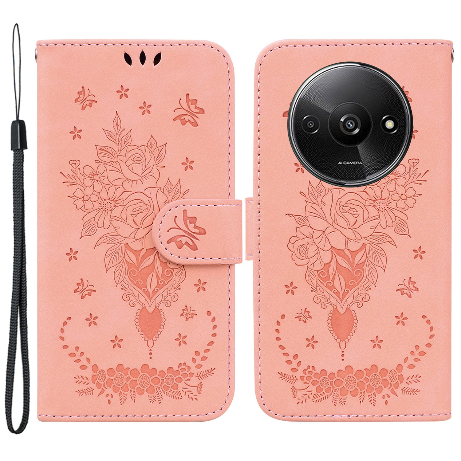 For Xiaomi Redmi A3 / Poco C61 4G Cell Phone Cases Leather+TPU Flower Pattern Wallet Style Cover