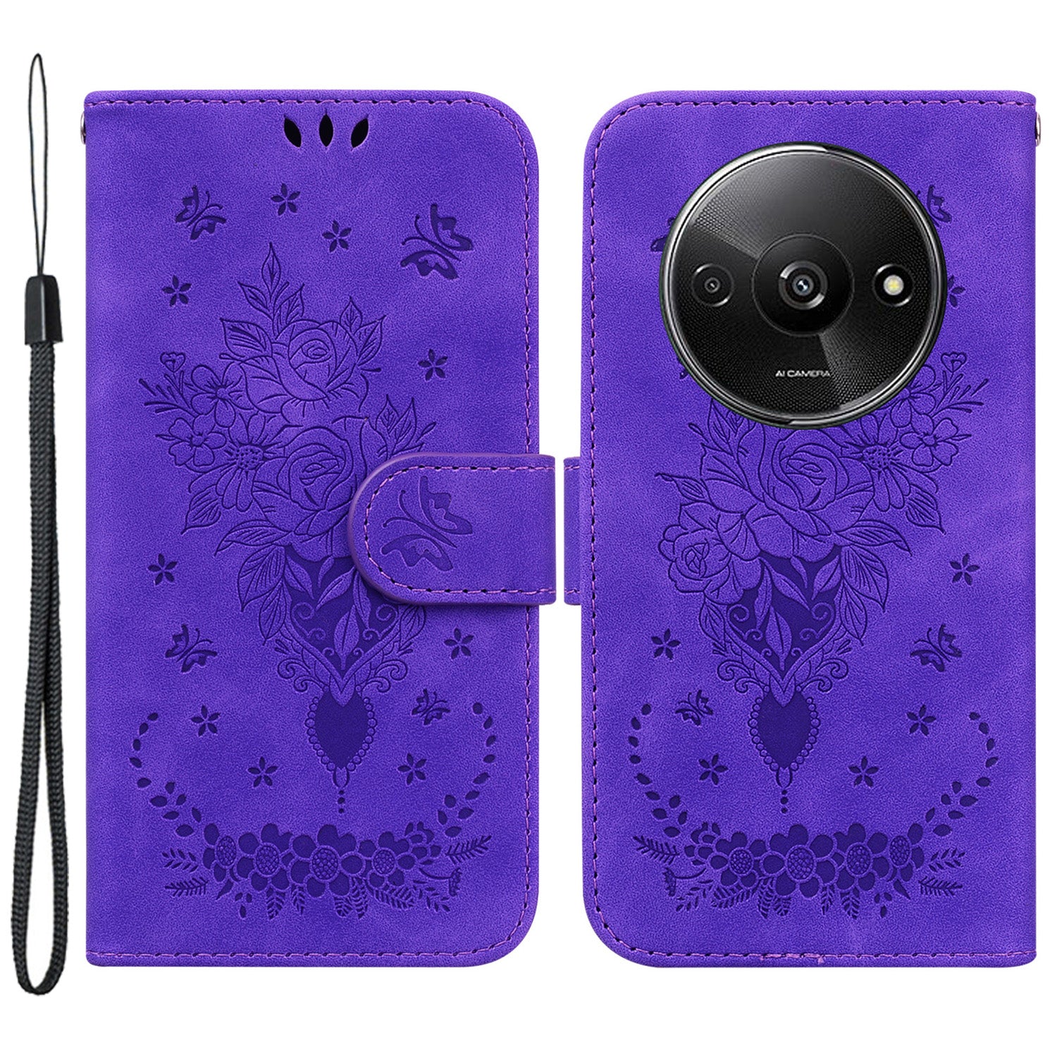 For Xiaomi Redmi A3 / Poco C61 4G Cell Phone Cases Leather+TPU Flower Pattern Wallet Style Cover