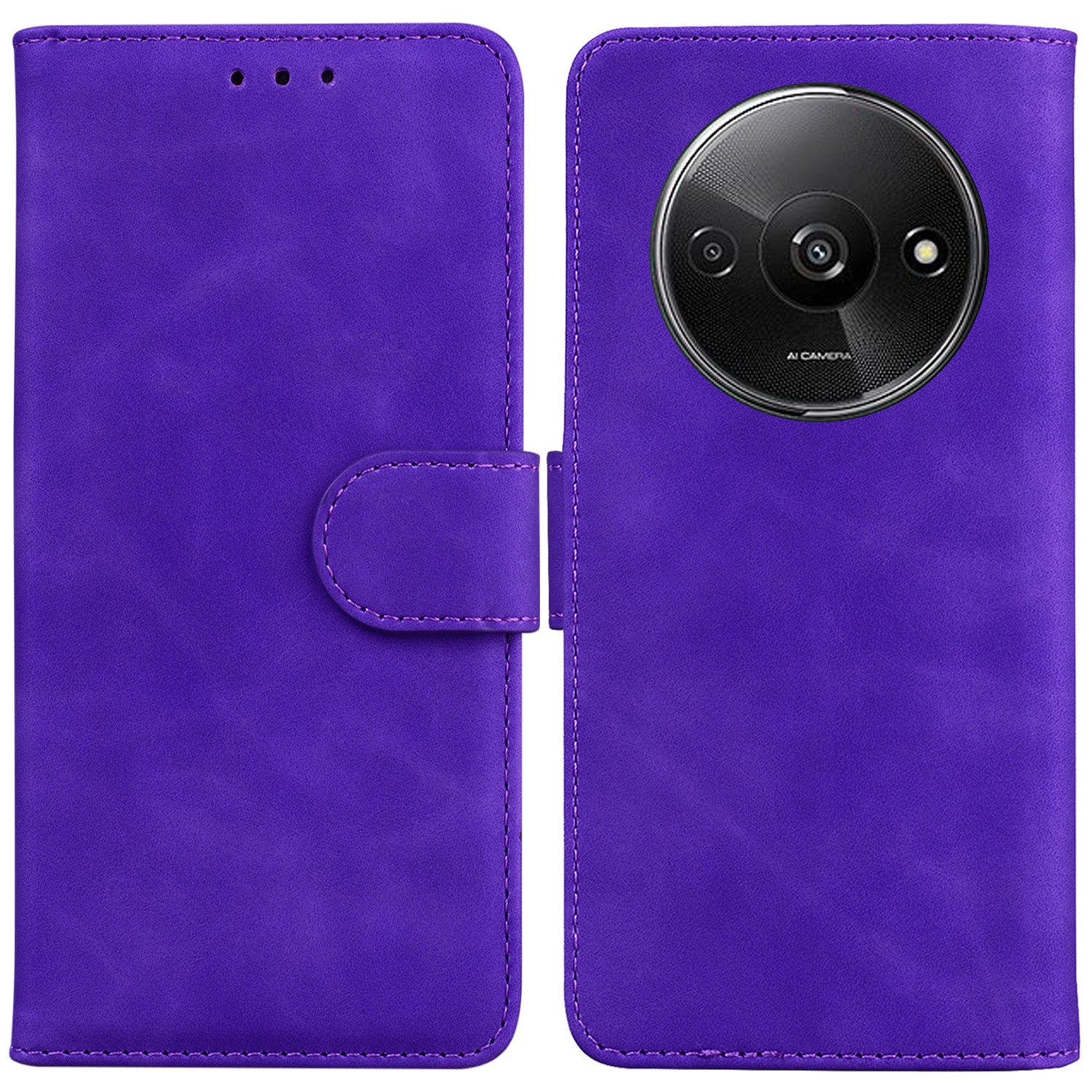 For Xiaomi Redmi A3 / Poco C61 4G Cell Phone Case PU Leather Drop-proof Cover Pure Color Phone Stand