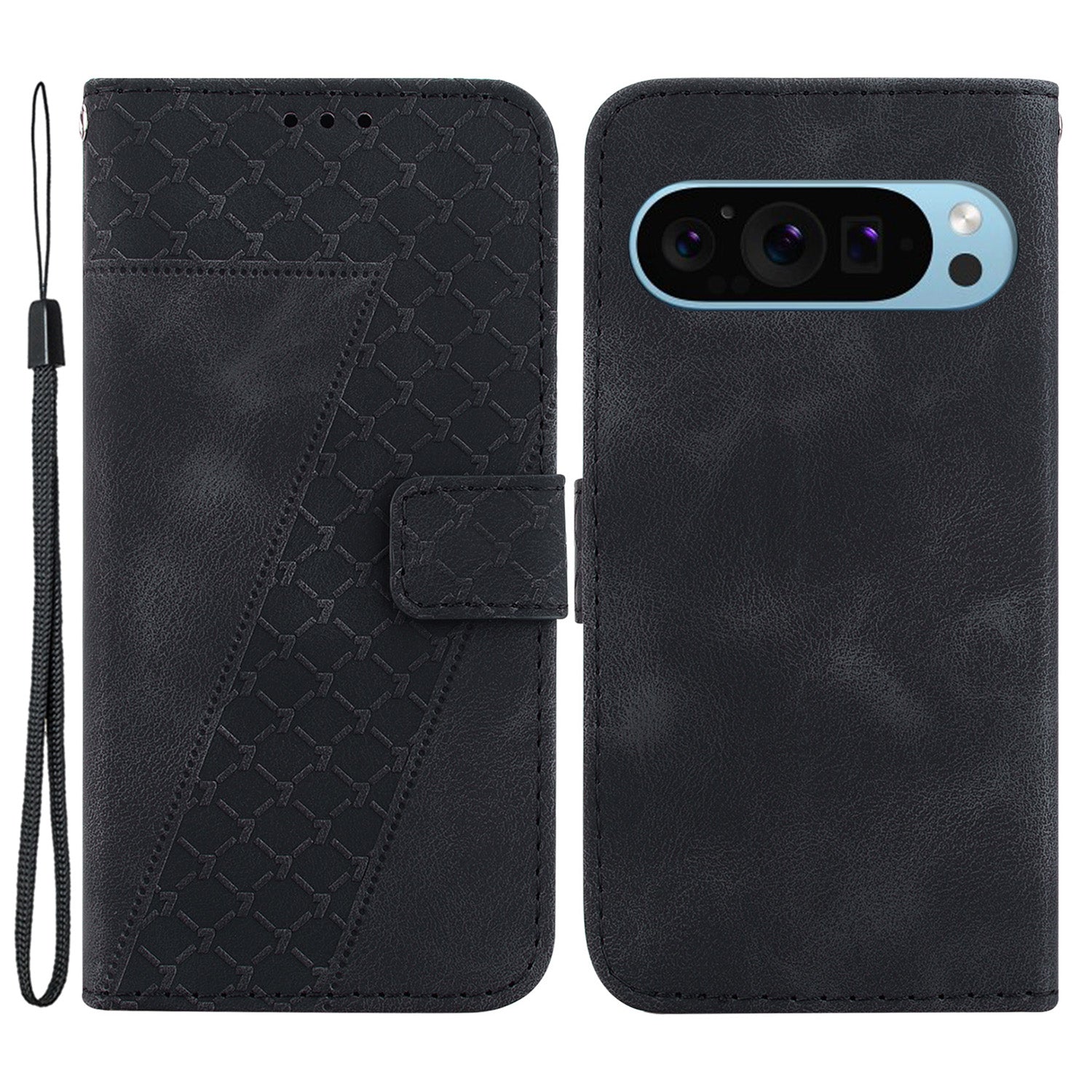 For Google Pixel 9 Pro Cell Phone Case 7-Shape Imprint Leather Wallet Stand Anti-shock Cover